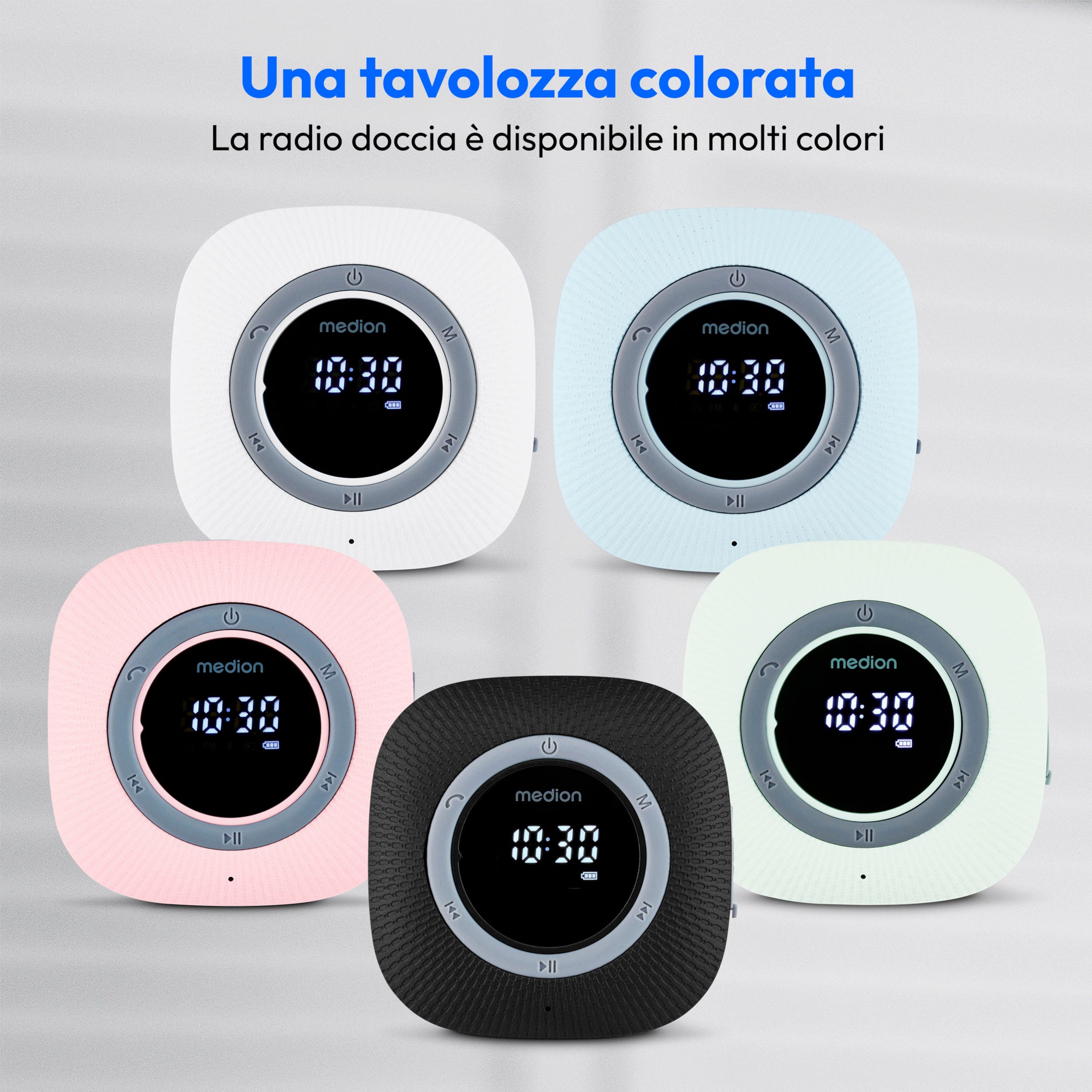 Medion® S66884 (MD 43884) Duschradio mit Bluetooth Radio (MW/UKW, 3 W, Saugnapf, LED-Display, IPX6 Wasserdicht, integrierter Akku, pink)