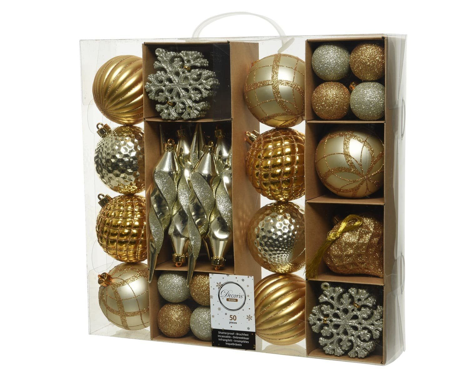 Decoris season decorations Christbaumschmuck, Weihnachtskugeln Kunststoff  mit Eiszapfen 4-8cm gold, 50er Set