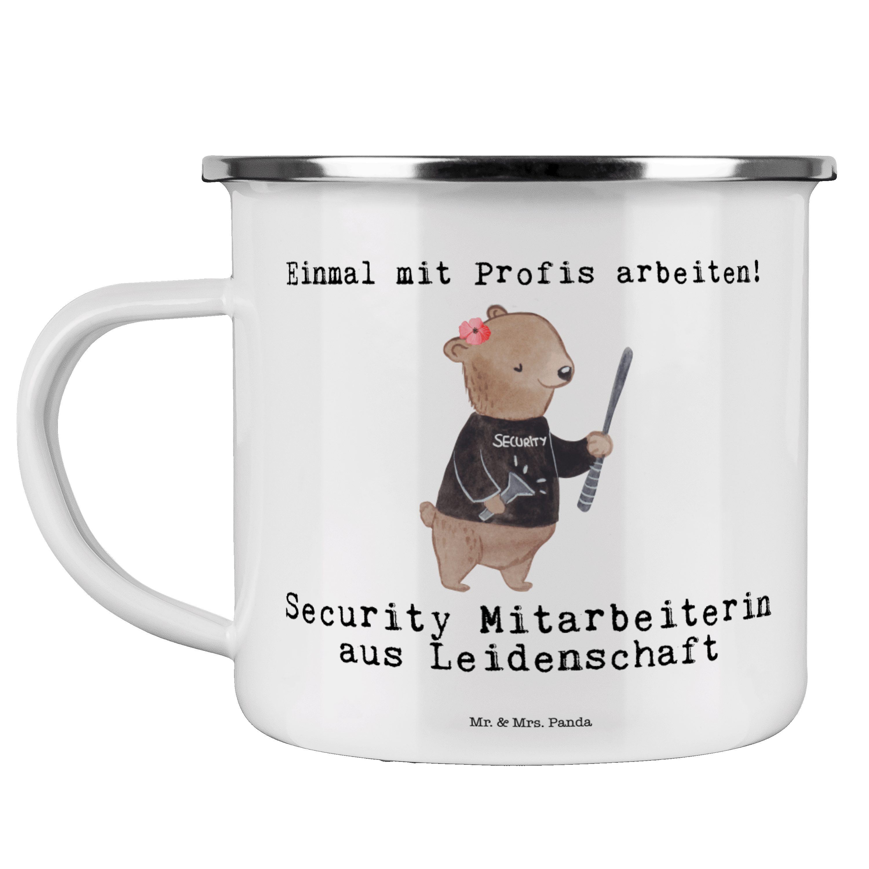 Mr. & Mrs. Panda Becher Security Mitarbeiterin Leidenschaft, Emaille Tasse, Weiß, Tasse, Kaff, Emaille, outdoortasse Campingtasse Emaille Tasse