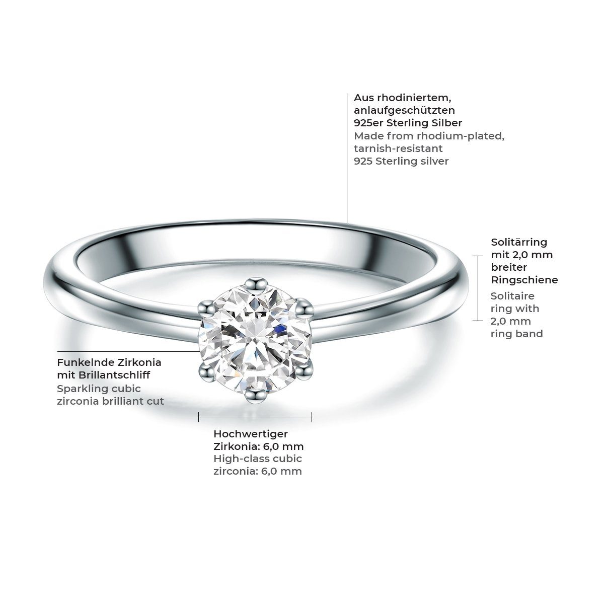 Trilani Silberring Verlobungsring aus 925 Sterling günstig online kaufen