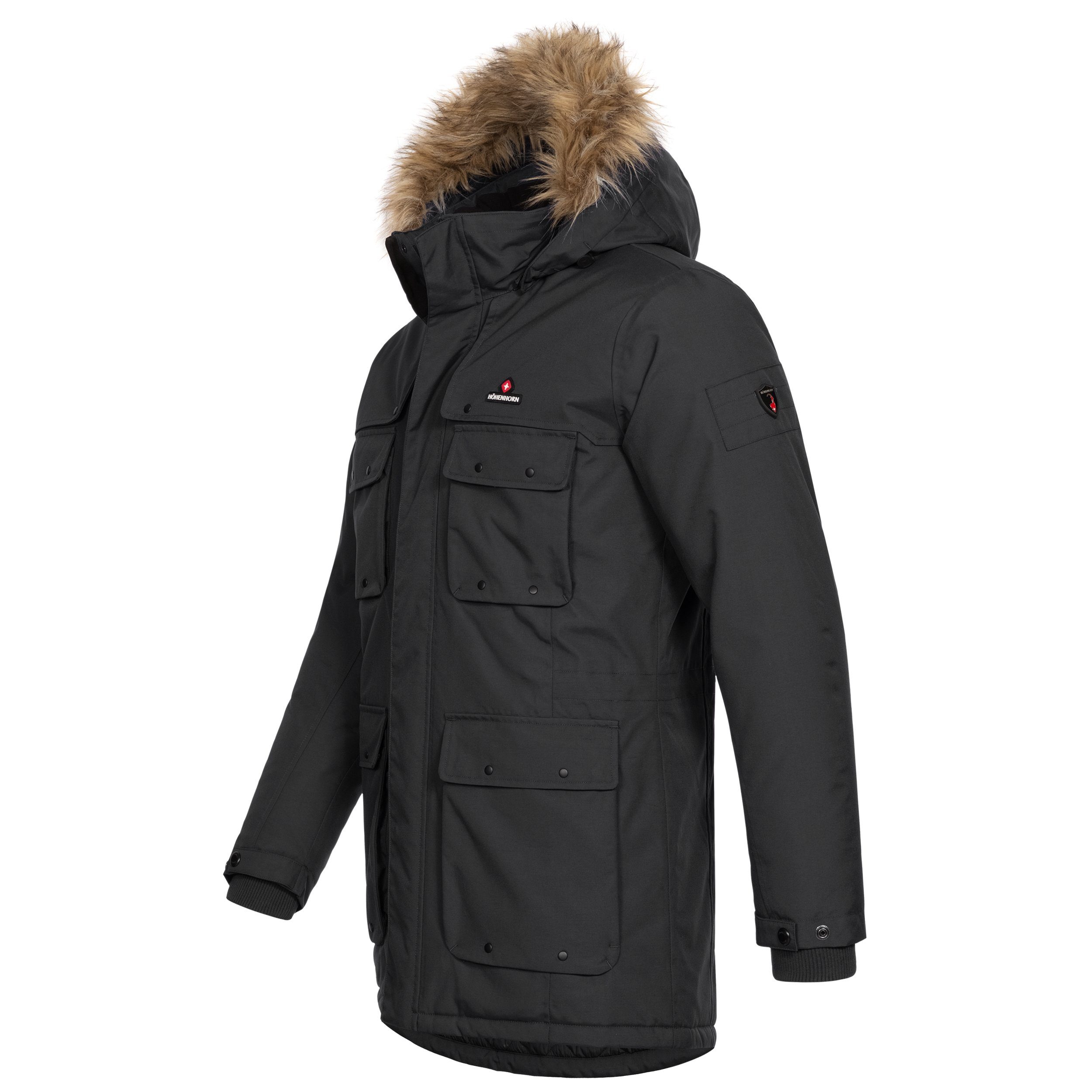 Parka mit Gefüttert Schwarz Kunstfell Herren Jacke Höhenhorn Arpiglias Parker Winter Winterjacke