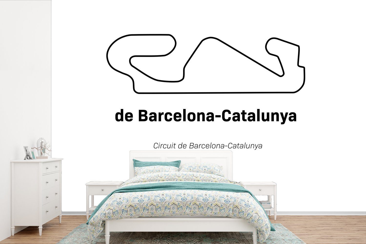 MuchoWow Fototapete Formel 1 - Rennstrecke - Barcelona, Matt, bedruckt, (6 St), Wallpaper für Wohnzimmer, Schlafzimmer, Kinderzimmer, Vinyl Tapete