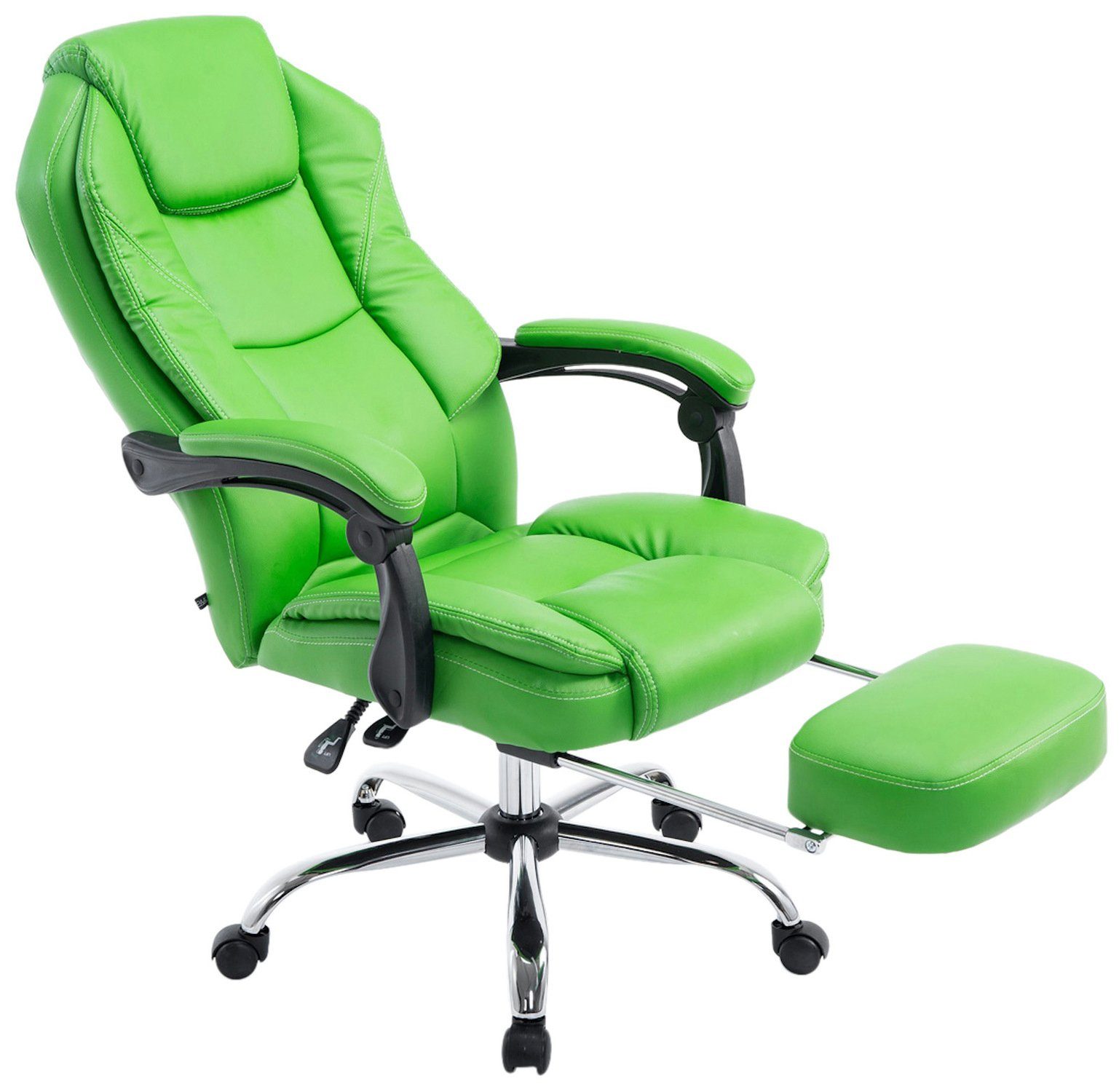 TPFLiving Bürostuhl Castan mit bequemer Rückenlehne - höhenverstellbar und 360° drehbar (Schreibtischstuhl, Drehstuhl, Chefsessel, Bürostuhl XXL), Gestell: Metall chrom - Sitzfläche: Kunstleder grün
