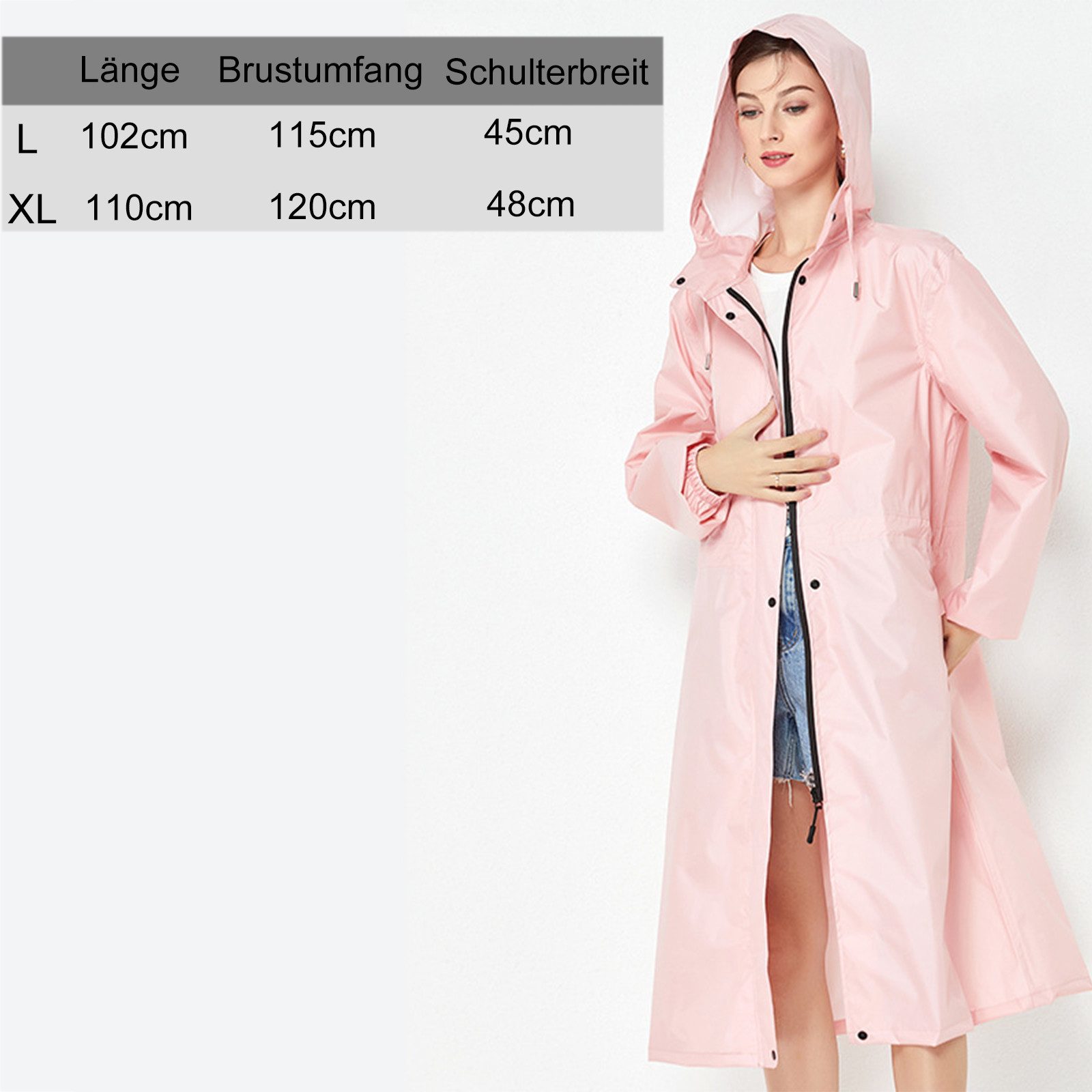 MOPUEA Regenjacke Lange Regenjacke Wasserdicht Winddicht Leicht Faltbar Outdoor Jacke (Regenjacke für Alltag, Reisen und wechselhaftes Wetter, Leicht faltbar, s – Bild 4 von 5