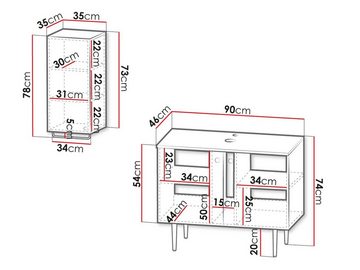 MIRJAN24 Badmöbel-Set Abires IV, (3er-Set, mit Siphon, Waschbecken, Badezimmerschrank, Waschbeckenschrank), Füße und Griffe aus Metall in der Farbe Gold