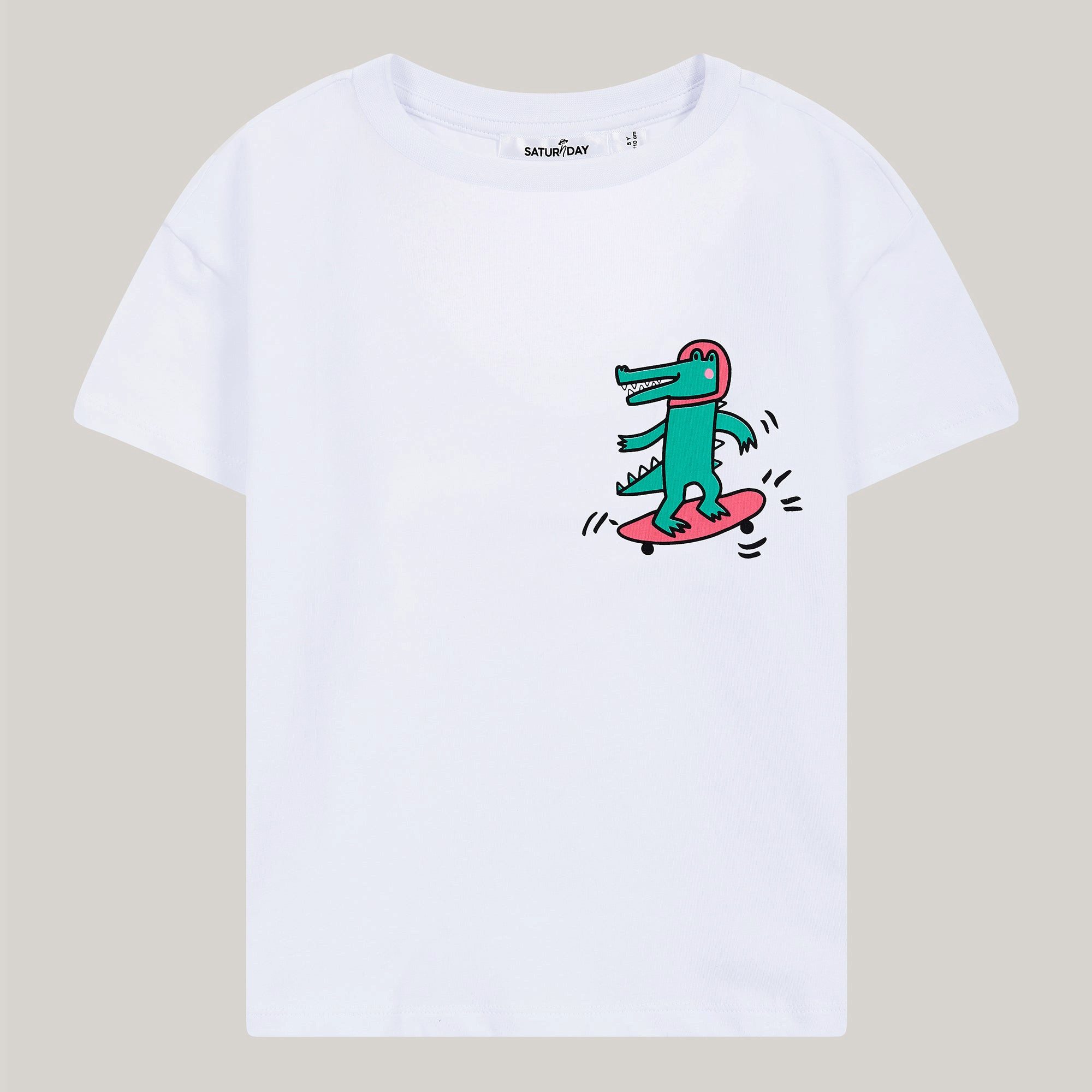 T-Shirt aus Baumwolle "Skater-Krokodil" für Jungen & Mädchen, mit Rückenprint