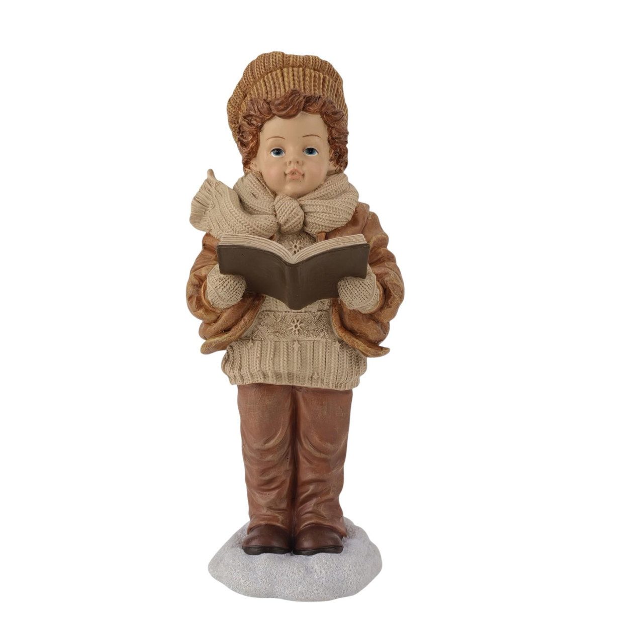 Figurendiscounter Weihnachtsfigur Dekofigur Junge mit Buch 28 x 11,5 cm braun/beige