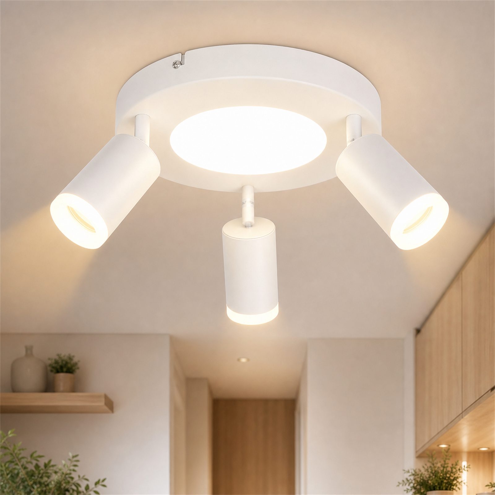 ZMH Deckenstrahler 3 Flammig Schwarz/Weiß GU10 Deckenlampe 20W 3000K für Flur und Küche, Einfache Installation, LED fest integriert, ohne Leuchtmittel, Warmweiß, Schwenkbar 350° Modern Küchenlampe Deckenspots