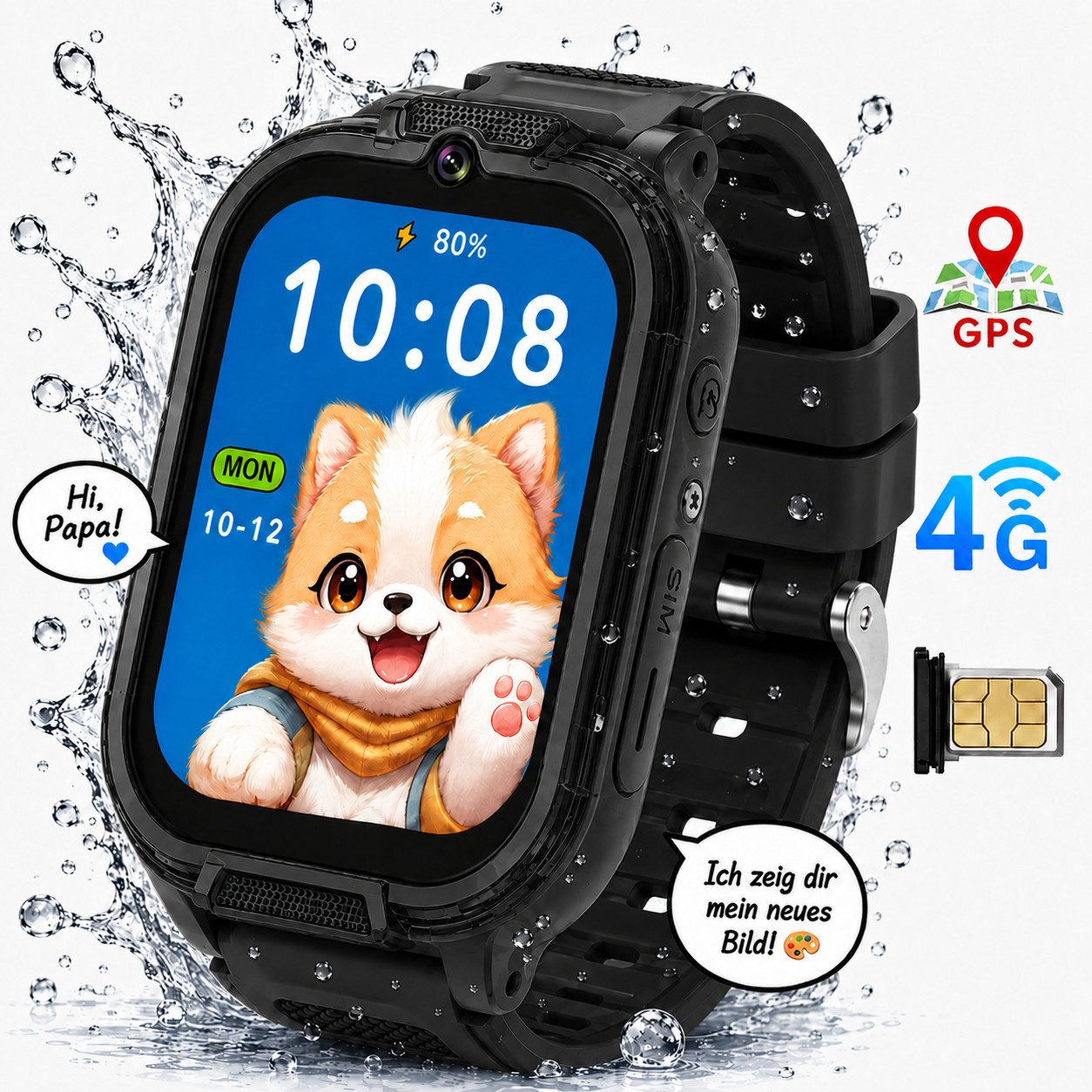 ibettertec Smartwatch Kinder Kinderuhr 4G mit GPS, Telefonfunktion, Smartwatch (4.6 cm) Videoanruf und SOS, Kinder Smartwatch mit Eltern-App, Klassenmodus, Schrittzähler und Wecker, Fitnessuhr für Jungen und Mädchen Kinderuhr