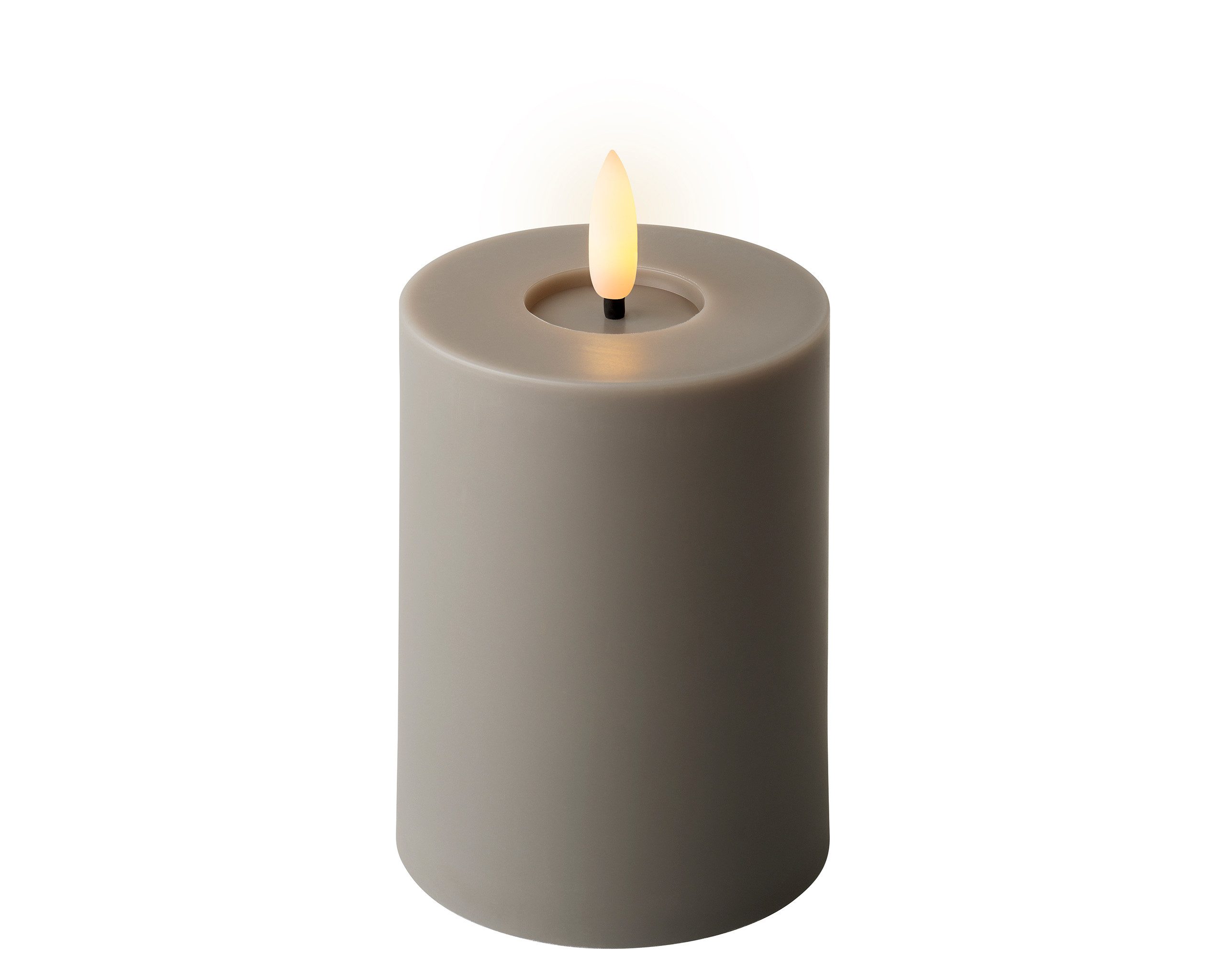 Lumineo LED-Kerze, LED Kerze mit Timer Outdoor Kunststoff 7x12cm Grau / Warmweiß
