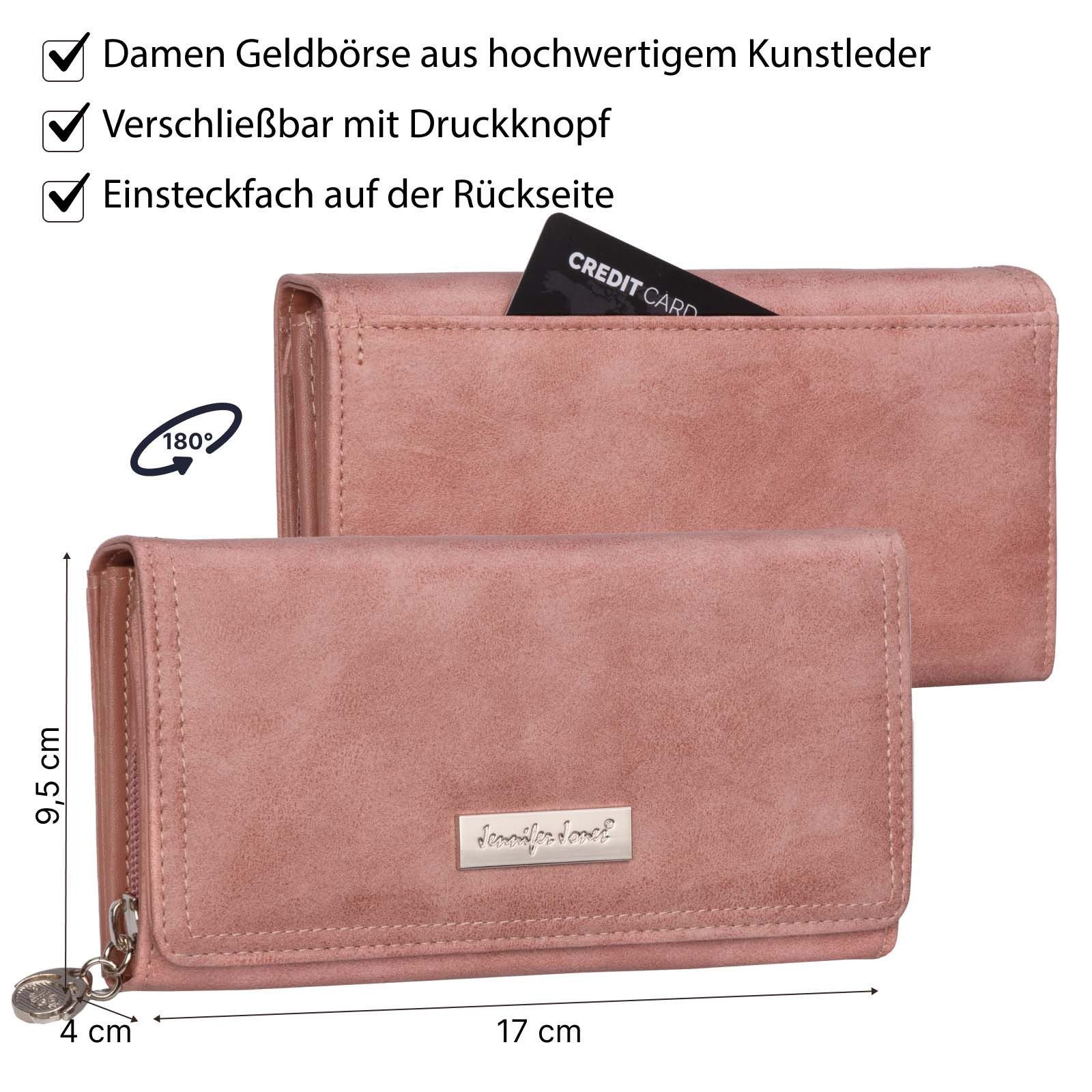 Jennifer Jones Geldbörse JENNIFER JONES Damen Geldbörse Portemonnaie Rose, Damen Geldbörse klappbar mit Reißverschluss Portemonnaie Geldbeutel