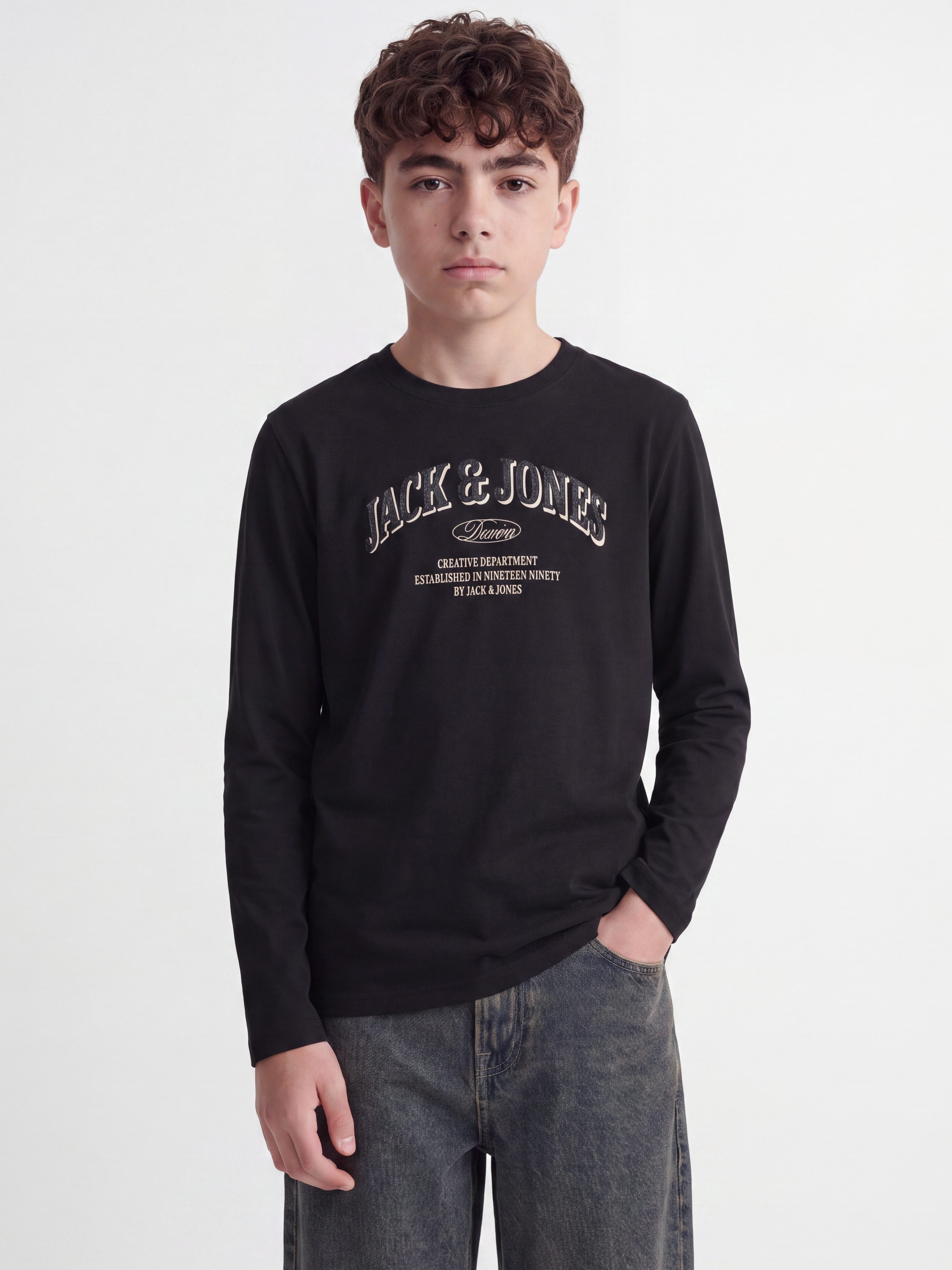 Jack & Jones Junior Langarmshirt JJEDENVER LOGO TEE LS O-NECK SN JNR Baumwolle, relaxed fit