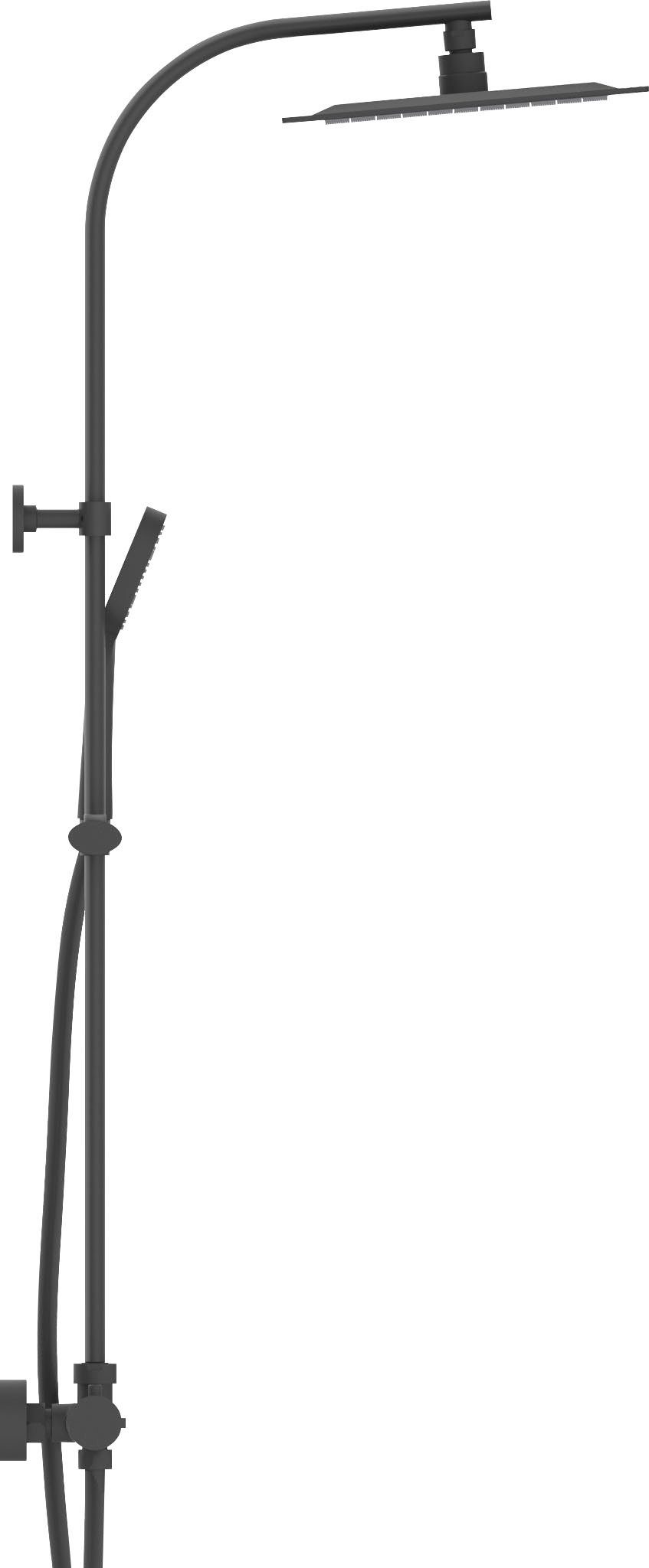 mit Thermostat,30cm cm, eckig schwarz welltime Regendusche mit Kopfbrause Turin, Duschsystem Überkopfbrauseset Höhe 115
