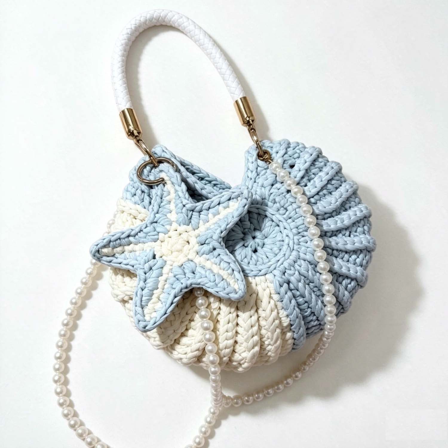 Oemmn Handtasche Handgewebte Muschel-Hobo-Tasche für Damen, gehäkelt, Sommer