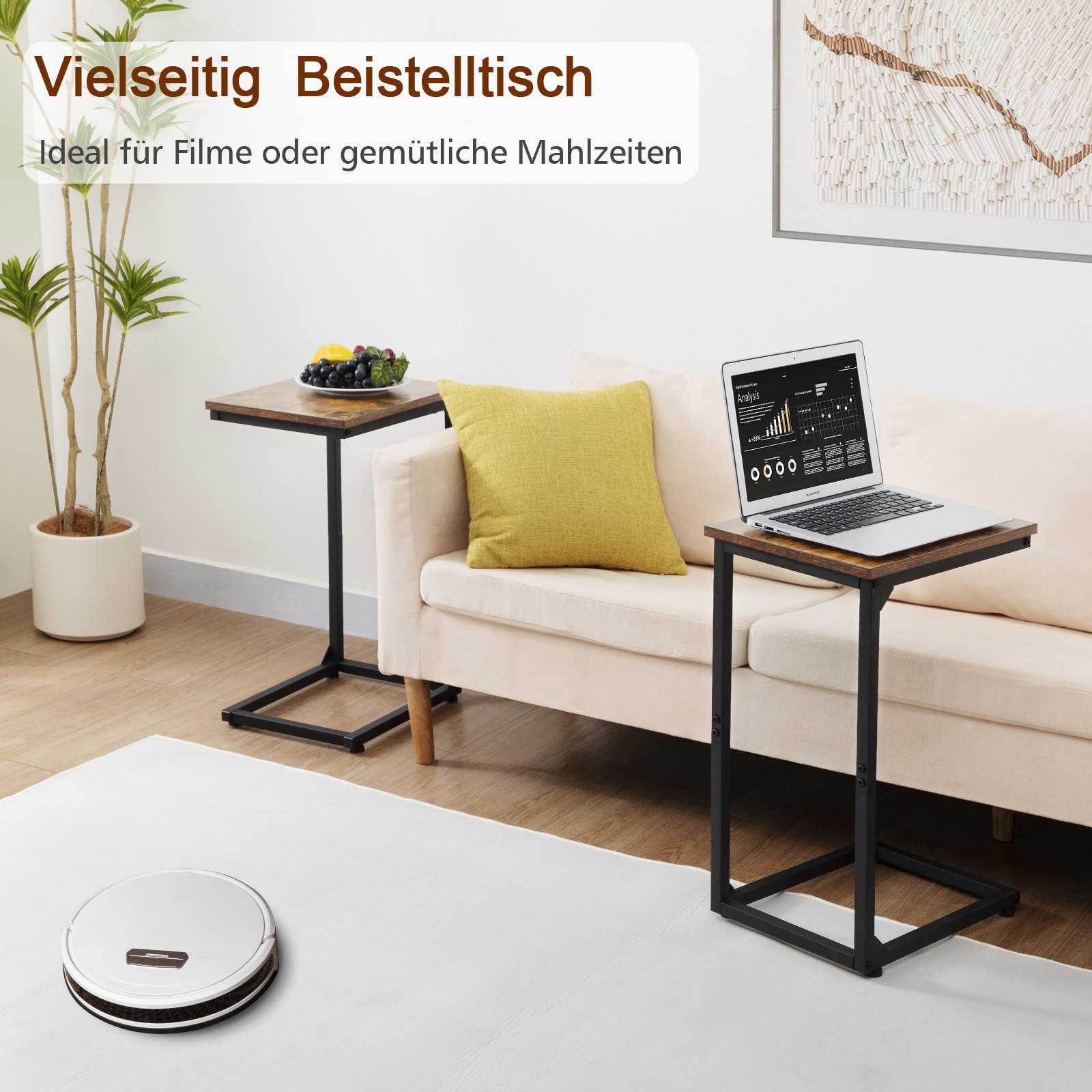 AMHANCIBLE Beistelltisch Laptop-Tisch & Couchtisch 2er Set, für Wohnzimmer & Schlafzimmer (2-St), C-förmig, zum Unterschieben unter Sofa/Bett, mit Metallgestell – Bild 5 von 5