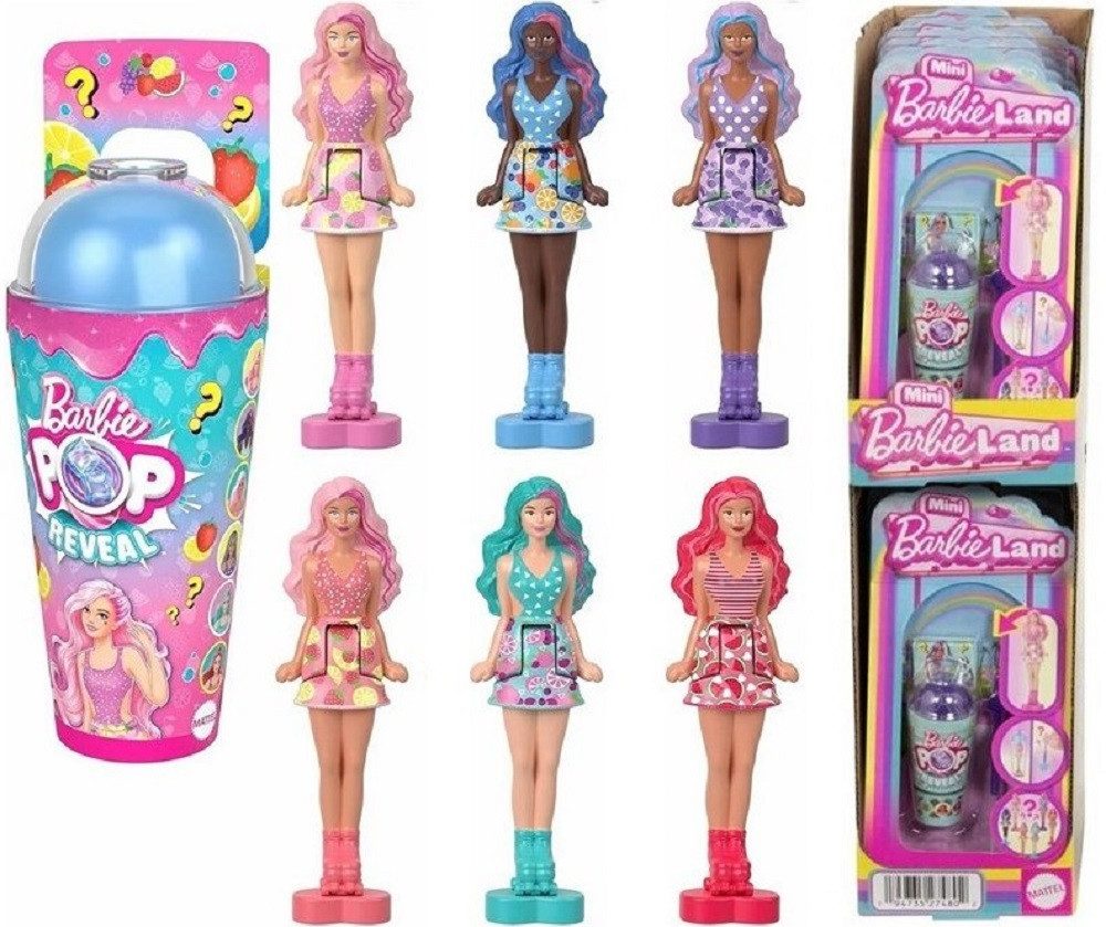 Mattel® Spielfigur Mini BarbieLand Puppe 4 cm mit Trinkbecher 7,5x15 cm Überraschungsset, (Spar-Set, 1-tlg), BarbieLand Überraschungspuppe 4cm Trinkbecher Artikel nicht wählbar