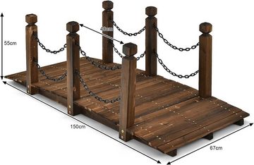 KOMFOTTEU Zierbrücke Holzbrücke, 150 x 67 x 55cm, aus Fichtenholz und Eisen