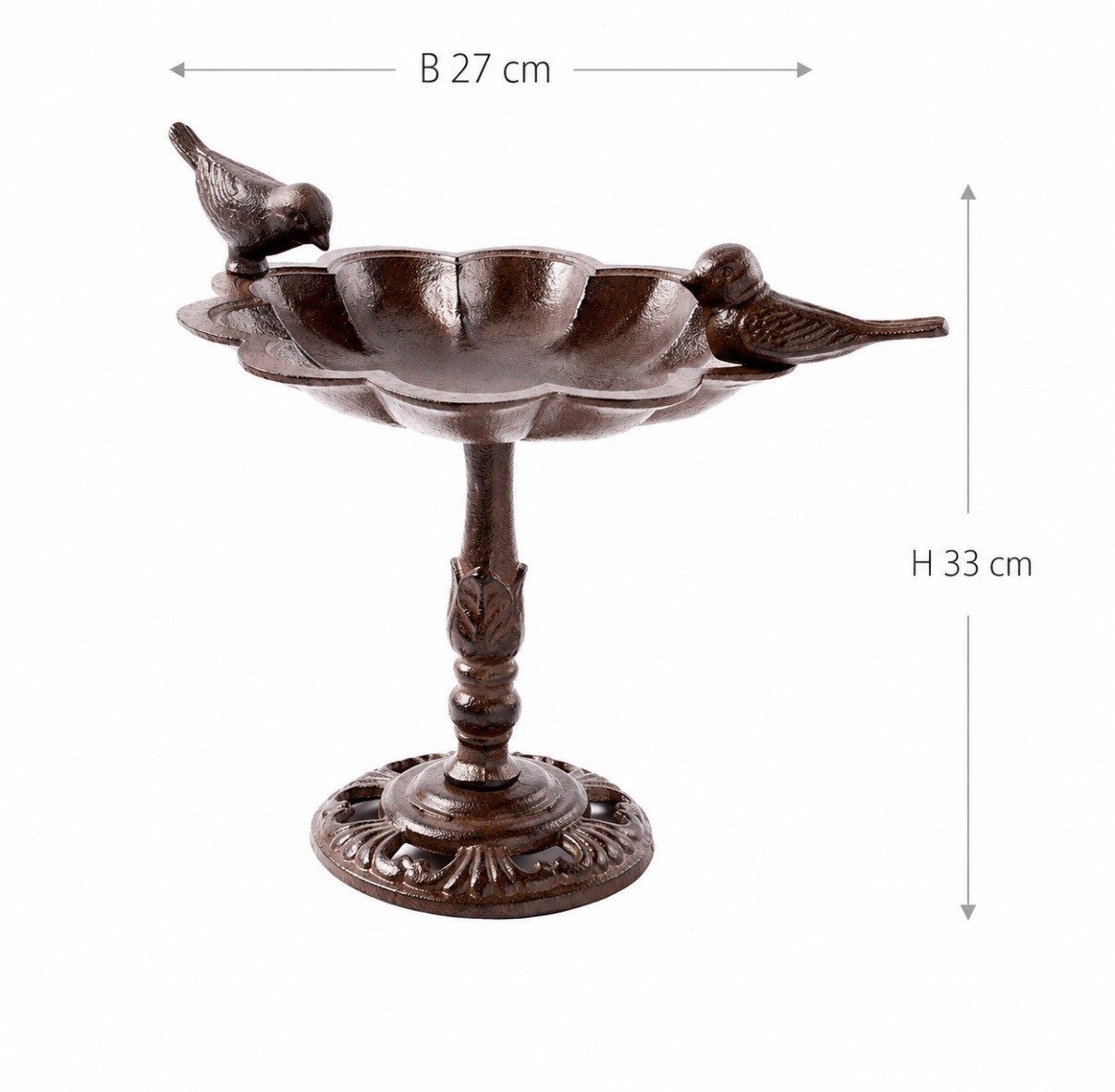 Seyila Home Vogeltränke Vogeltränke aus Guss auf Fuß Braun – Vogelbad für Garten & Terrasse, D 27 cm H 33 cm