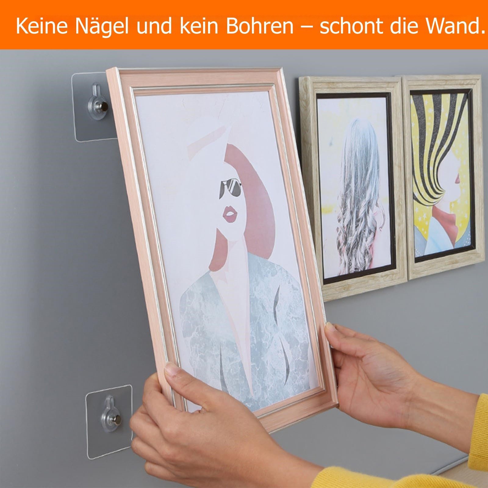 FOUORTUNATE-BEE Klebehaken Selbstklebende Wandhaken transparent für Bilder und Deko ohne Bohren, (40-St), Klebehaken für Fotos Bilderrahmen Spiegel Fliesen und  – Bild 3 von 5