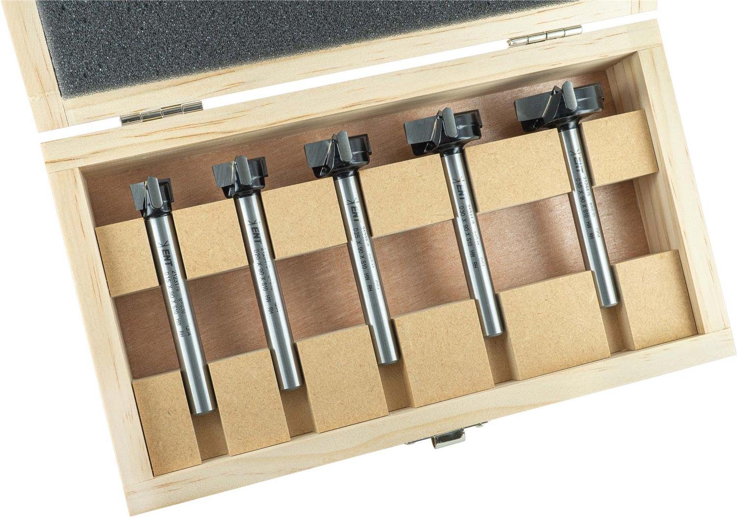 Norm ENT Ø 20, Kunstbohrer-Set, 25, 30 mm, mm Holzbox), 09098 - 15, Tools European 35 10 Fräsbohrer (in Hartmetall und Ø 5-tlg. Schaft