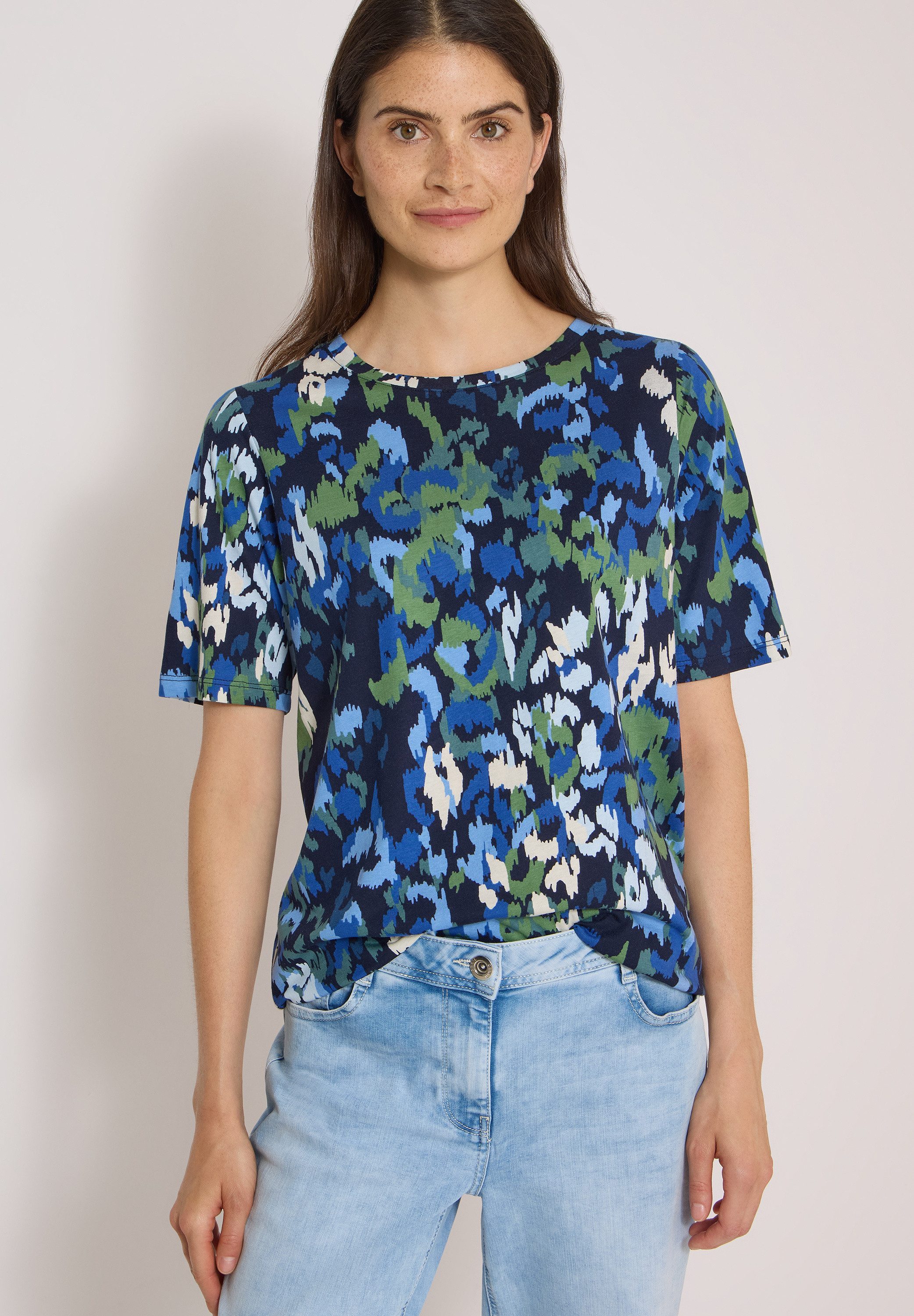 CECIL Kurzarmshirt Sommershirt mit Boat Neck und Print