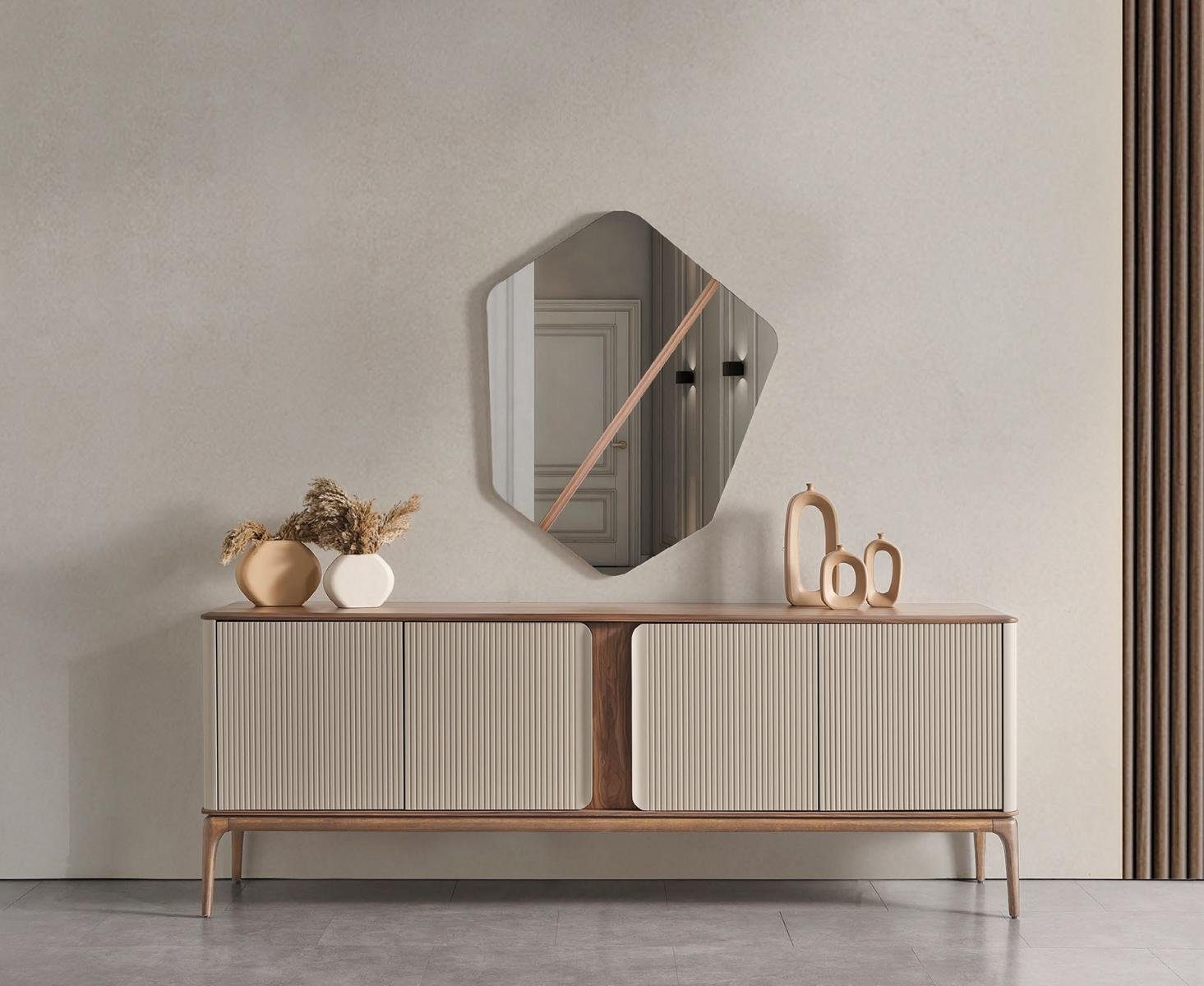 JVmoebel Sideboard Kommoden Kommode Set Garnitur Holz Spiegel Sideboard Beige