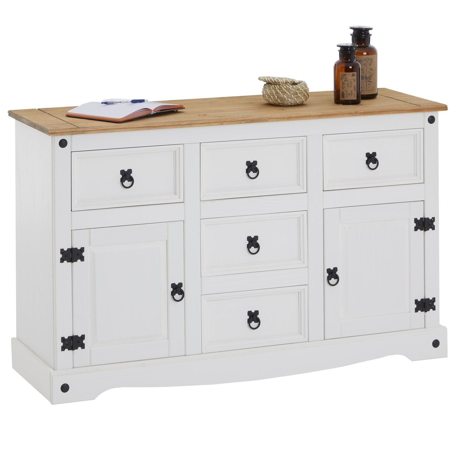 CARO-Möbel Sideboard CAMPO, Sideboard Kommodel Kiefer massiv weiß Schubladenschrank Mexiko Stil