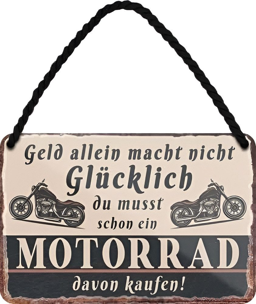 schilderkreis24 Metallschild Blechschild Geld allein macht nicht Glücklich Motorrad 18x12cm
