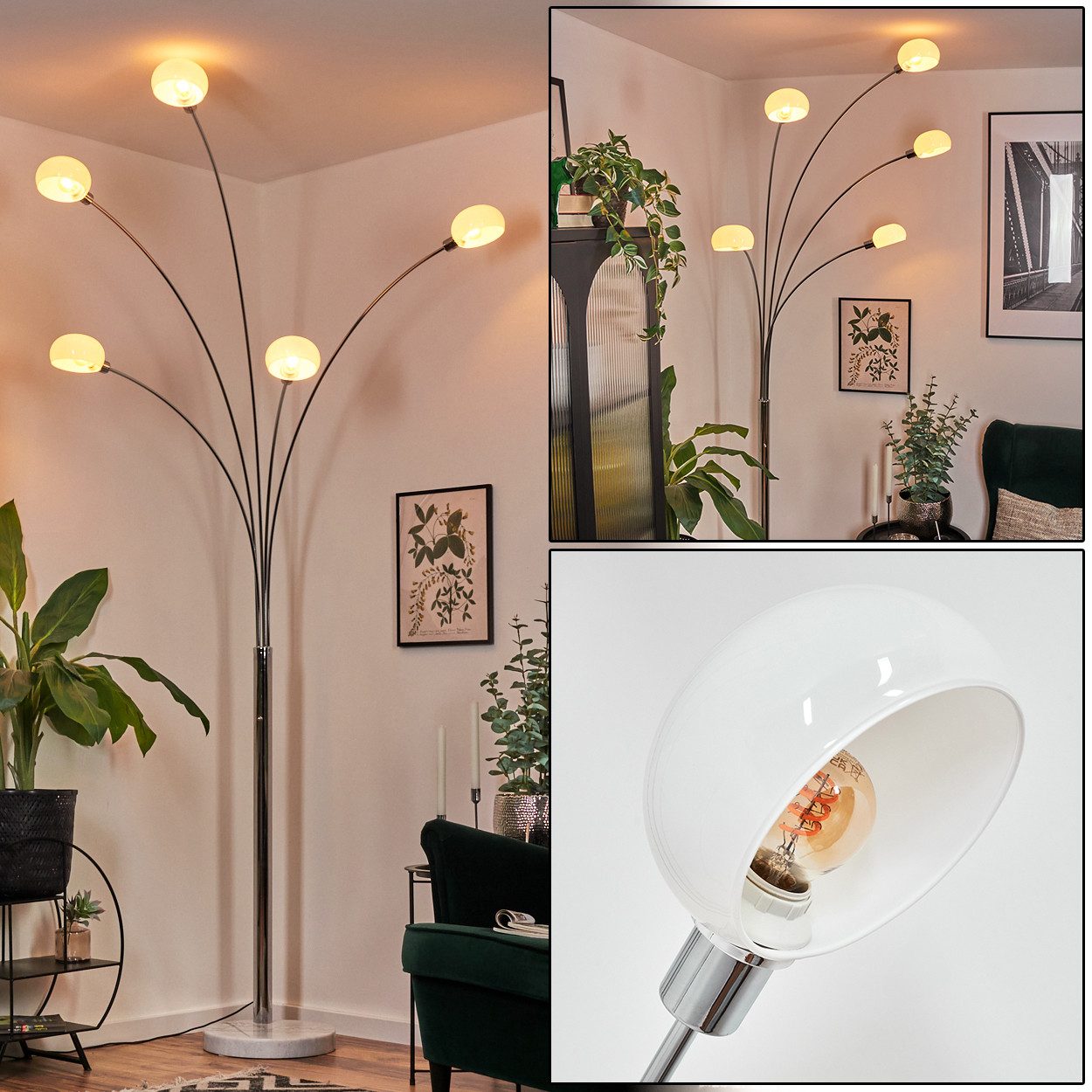 Stehlampe Stehlampe aus Metall in Weiß/Chromfarben mit Marmorfuß