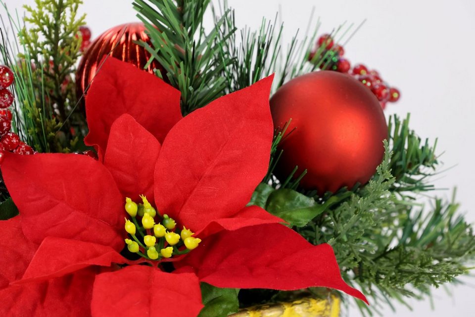 Winterliche Kunstpflanze Gesteck, Poinsettia im Pokal, Weihnachtsstern,  Weihnachtdeko, Christstern, I.GE.A., Höhe 30 cm, Kunstblumen-Arrangement,  festliches Blumenensemble, Weihnachtsgesteck