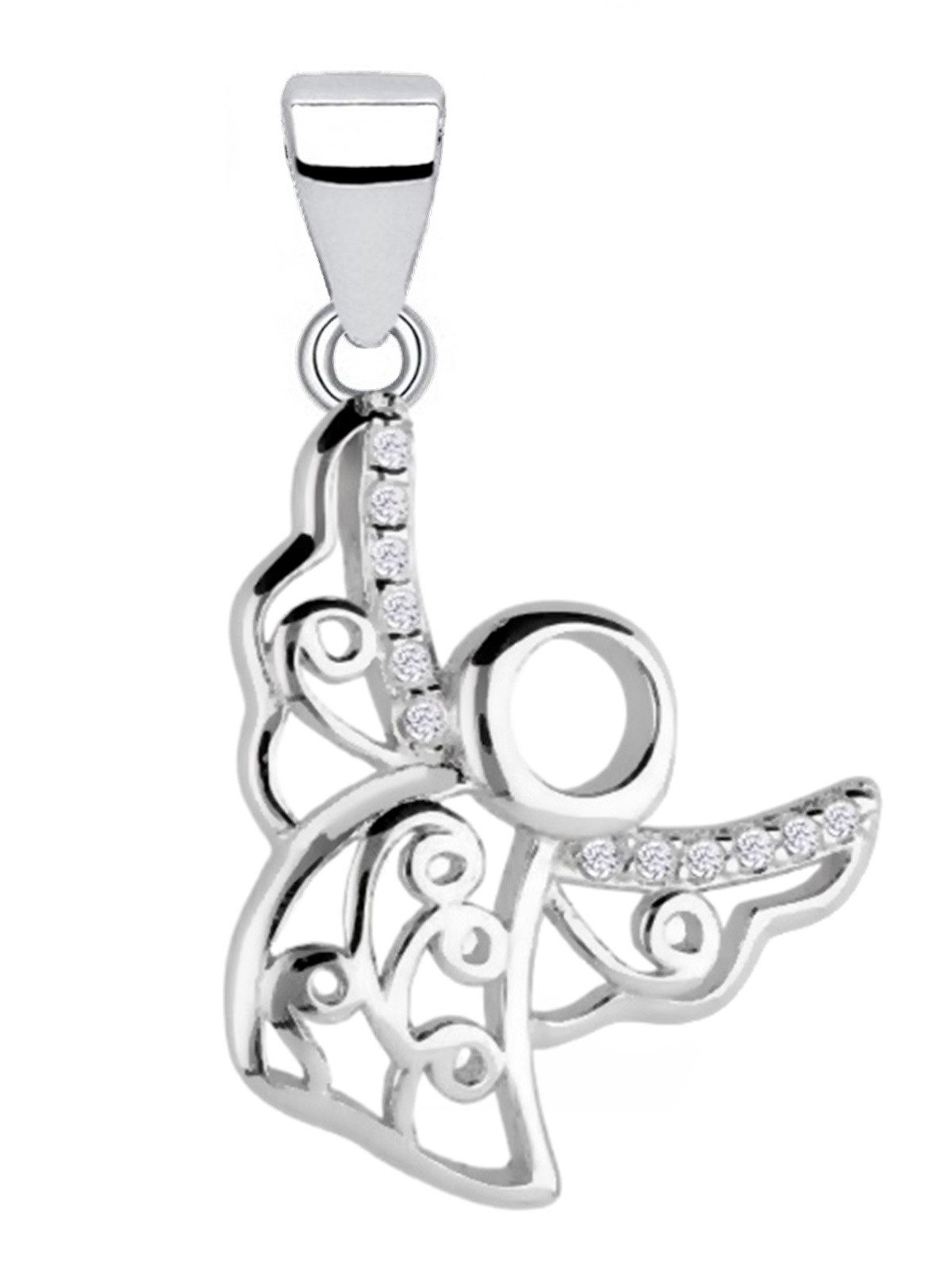 Kettenanhänger Silber Engel mit Zirkonia Anhänger 925 Sterling Echtschmuck