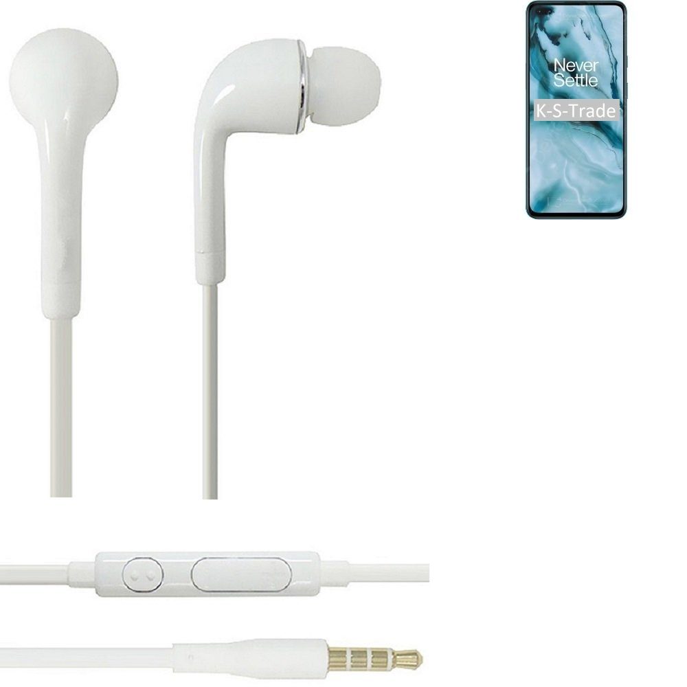 K-S-Trade für OnePlus Nord N10 5G In-Ear-Kopfhörer (Kopfhörer Headset mit Mikrofon u Lautstärkeregler weiß 3,5mm)