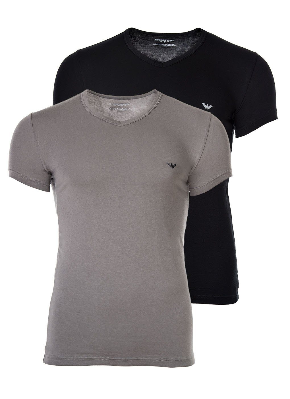 Emporio Armani T-Shirt Herren T-Shirt 2er Pack - V-Neck, V-Ausschnitt schwarz/grau