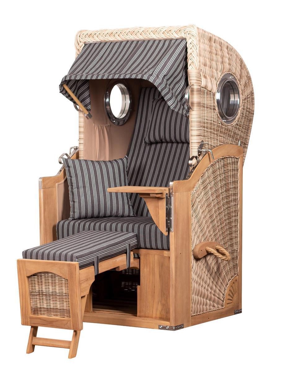 bene living Strandkorb Ammersee 1-Sitzer Teak - PE shell - Modell 500, BxTxH: 96x80x165 cm, Volllieger ca. 175 Grad, Ostsee-Strandkorb, inkl. Liftersystem und Bullaugen