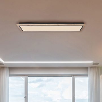 Globo LED Deckenleuchte, LED-Leuchtmittel fest verbaut, Warmweiß, LED Deckenlampe Wohnzimmerleuchte Metall schwarz Holzoptik L 120 cm
