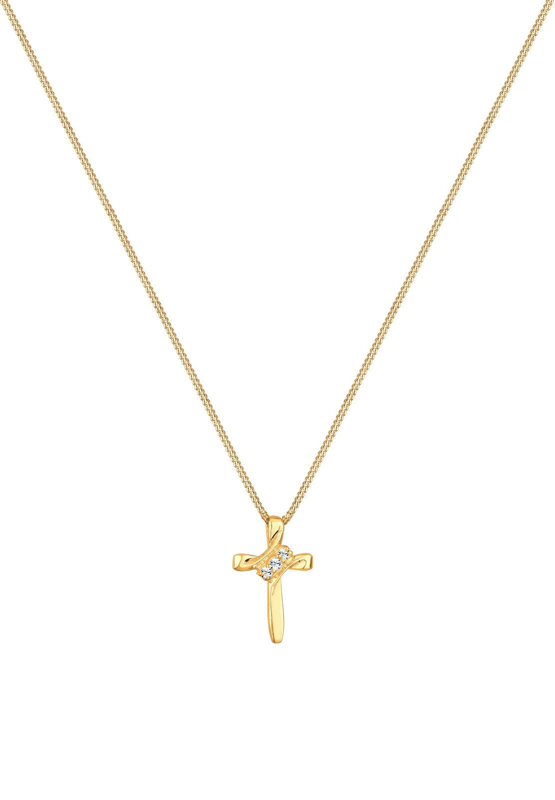 Elli Kette mit Anhänger Kreuz 925er Silber vergoldet, mit Kristallen von Swarovski®, Kreuz