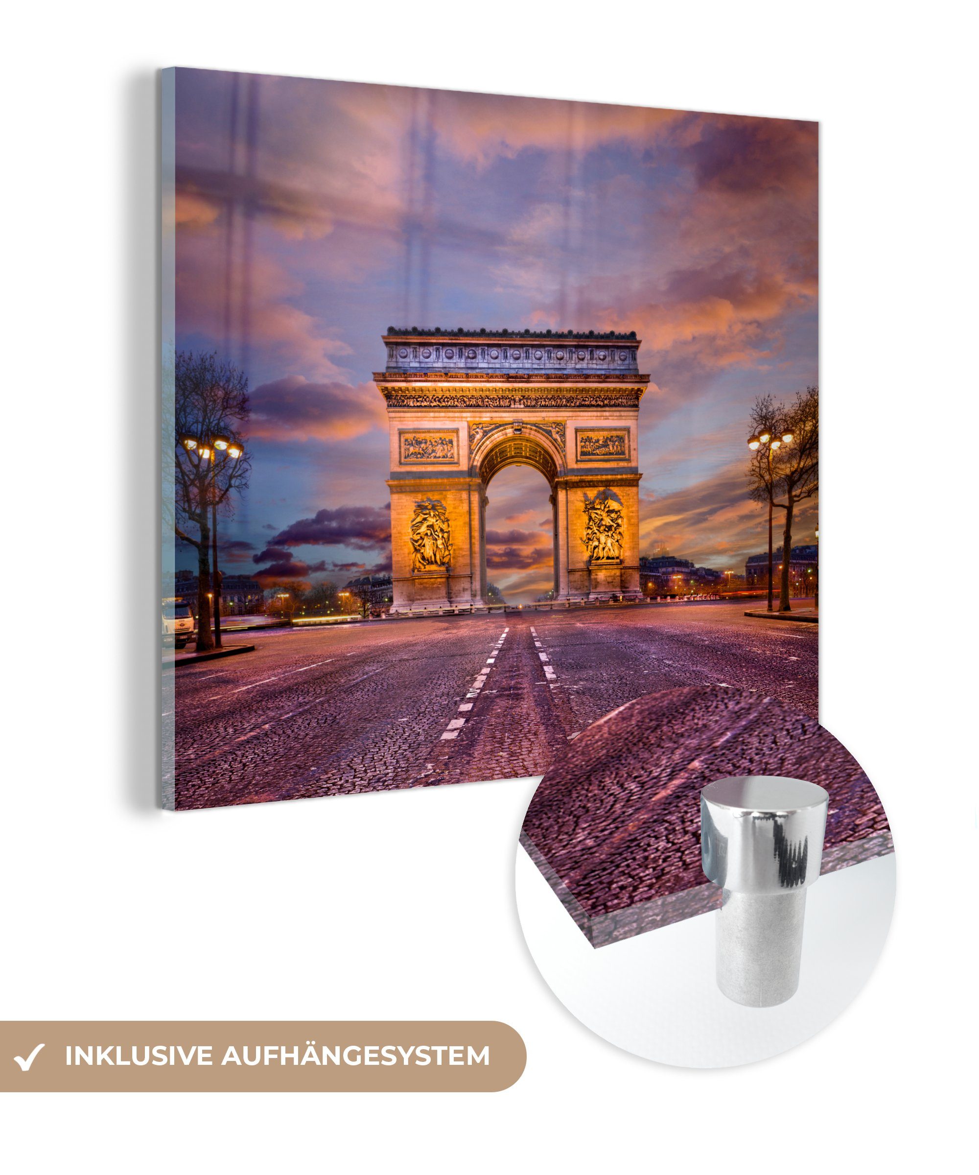 MuchoWow Acrylglasbild Farbenfrohes Bild des berühmten Triumphbogens in Paris, (1 St), Glasbilder - Bilder auf Glas Wandbild - Foto auf Glas - Wanddekoration