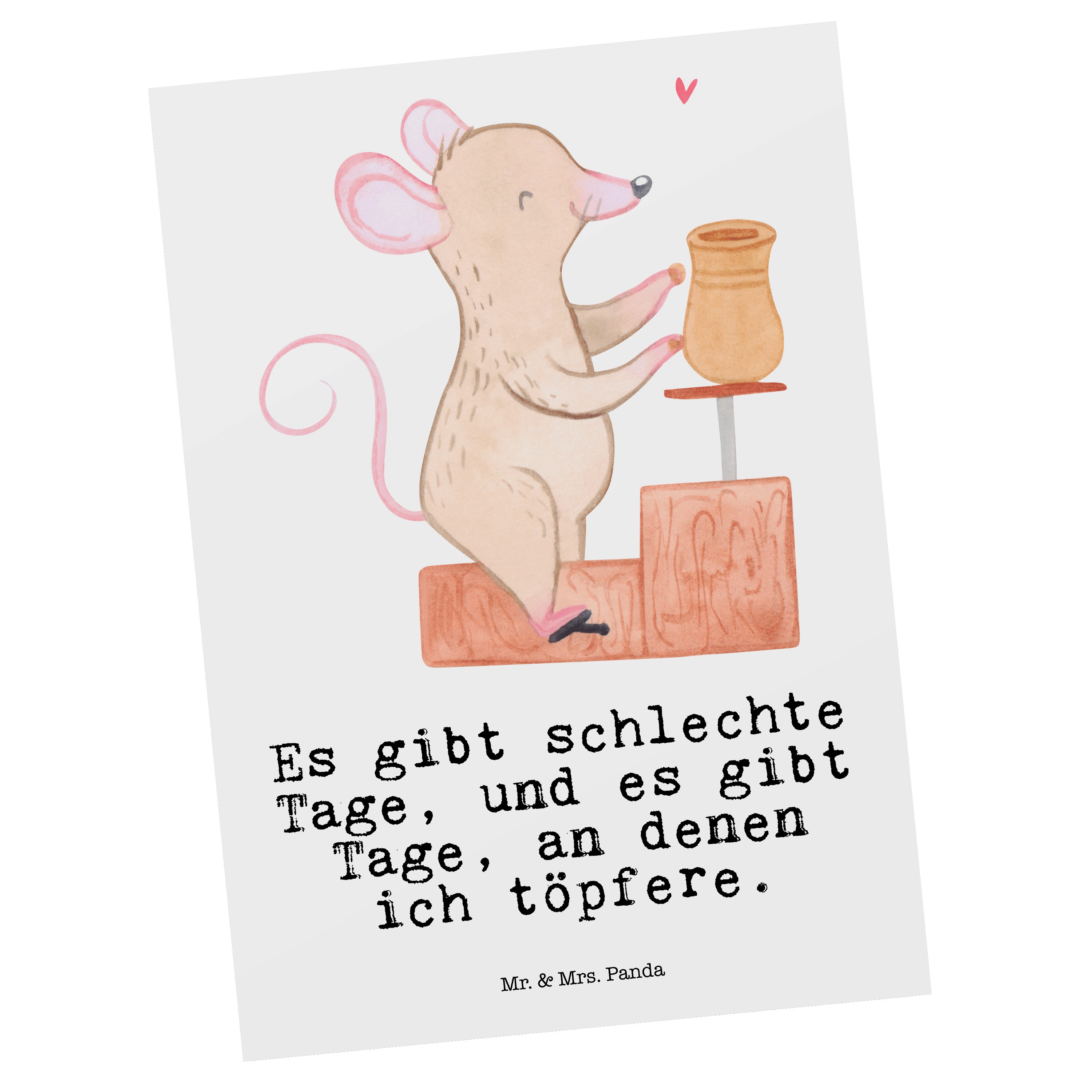 Mr. & Mrs. Panda Postkarte Maus Töpfern Tage - Weiß - Geschenk, Töpferkurs, Geburtstagskarte, Ei