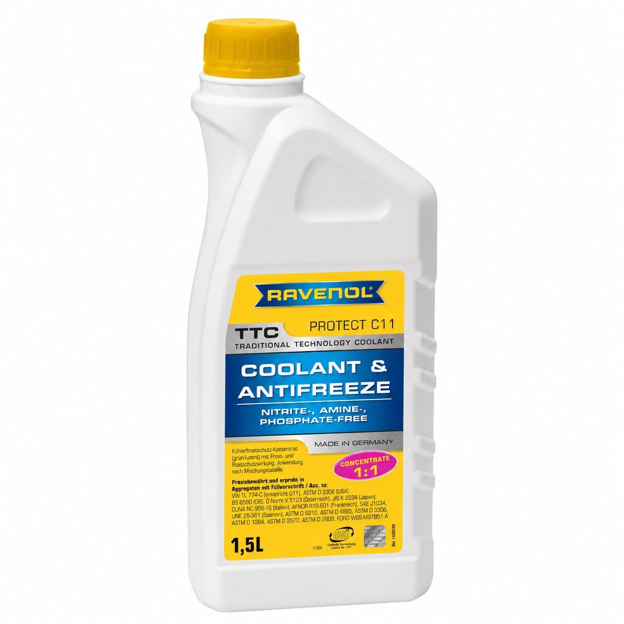 Ravenol Kühlerfrostschutz TTC Concentrate Protect C11 Konzentrat Kühlmittel G11, 1,5 l, 1,5L Kühlerfrostschutz Konzentrat – C11 / G11 für Leichtmetallmotoren