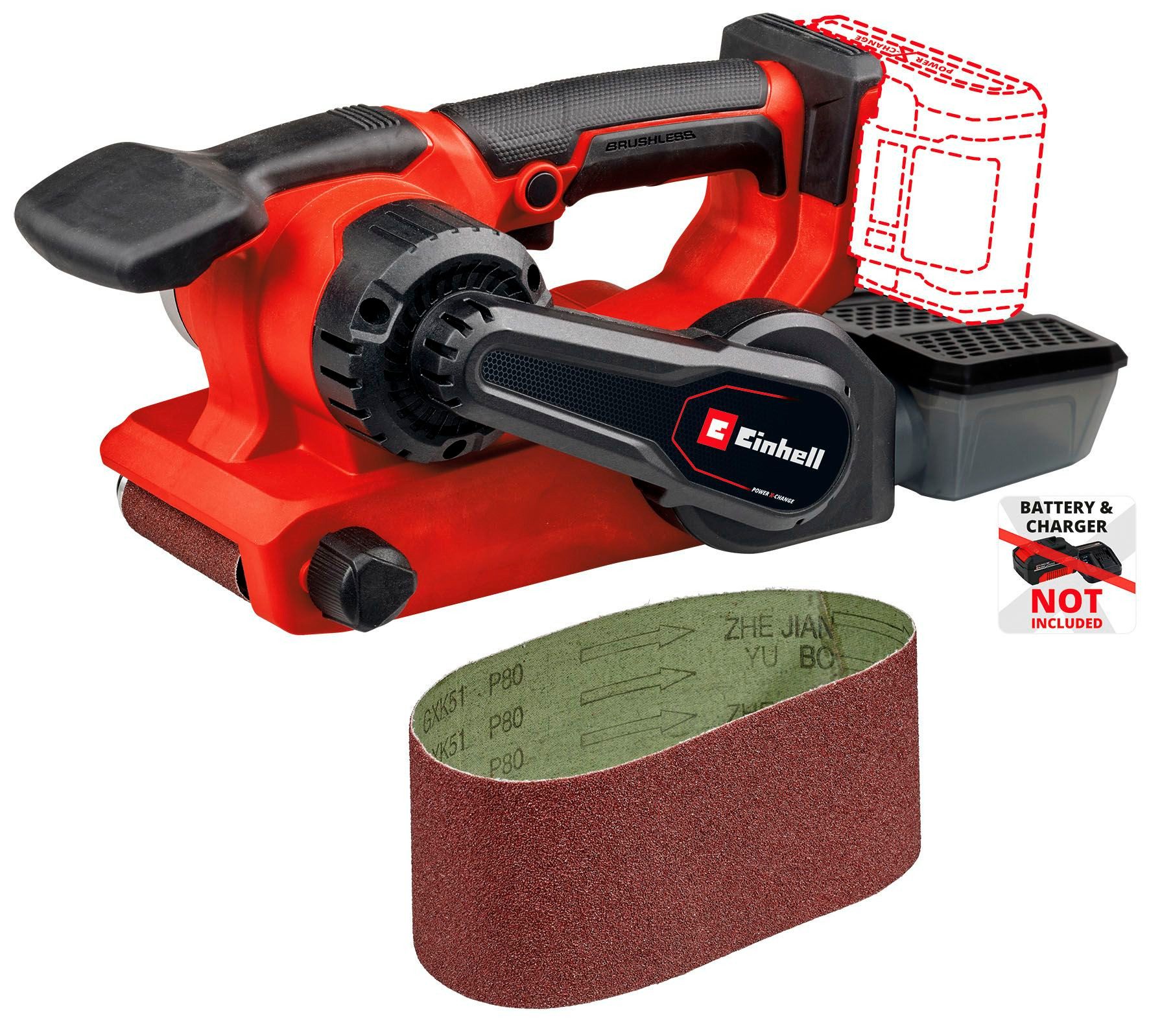 Einhell Akku-Bandschleifer TP-BS 18/457 Li BL - Solo, 250 m/min, ohne Akku und Ladegerät