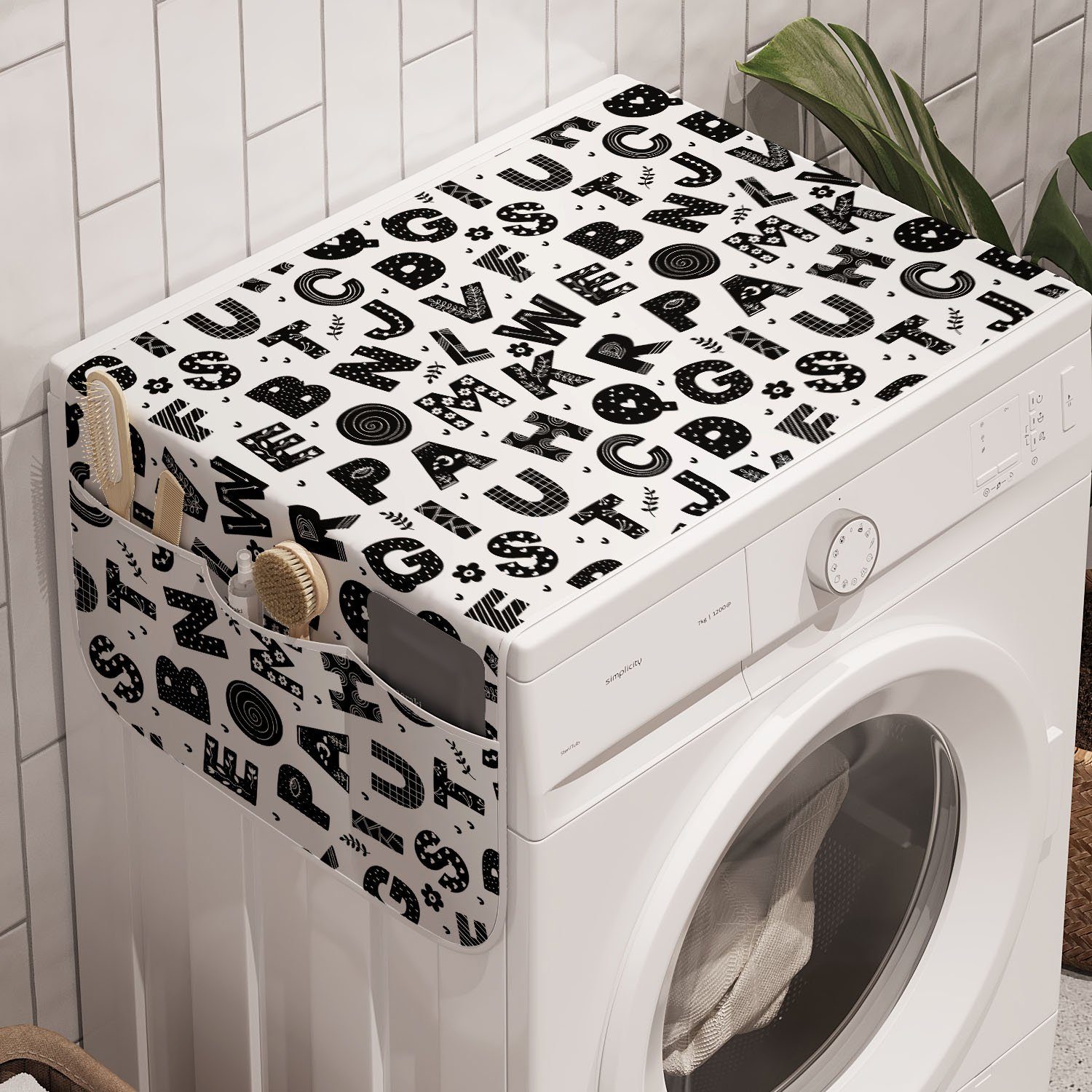 Trockner, Blumen Badorganizer Anti-Rutsch-Stoffabdeckung Waschmaschine Details Monochrome Abakuhaus Alphabet und für