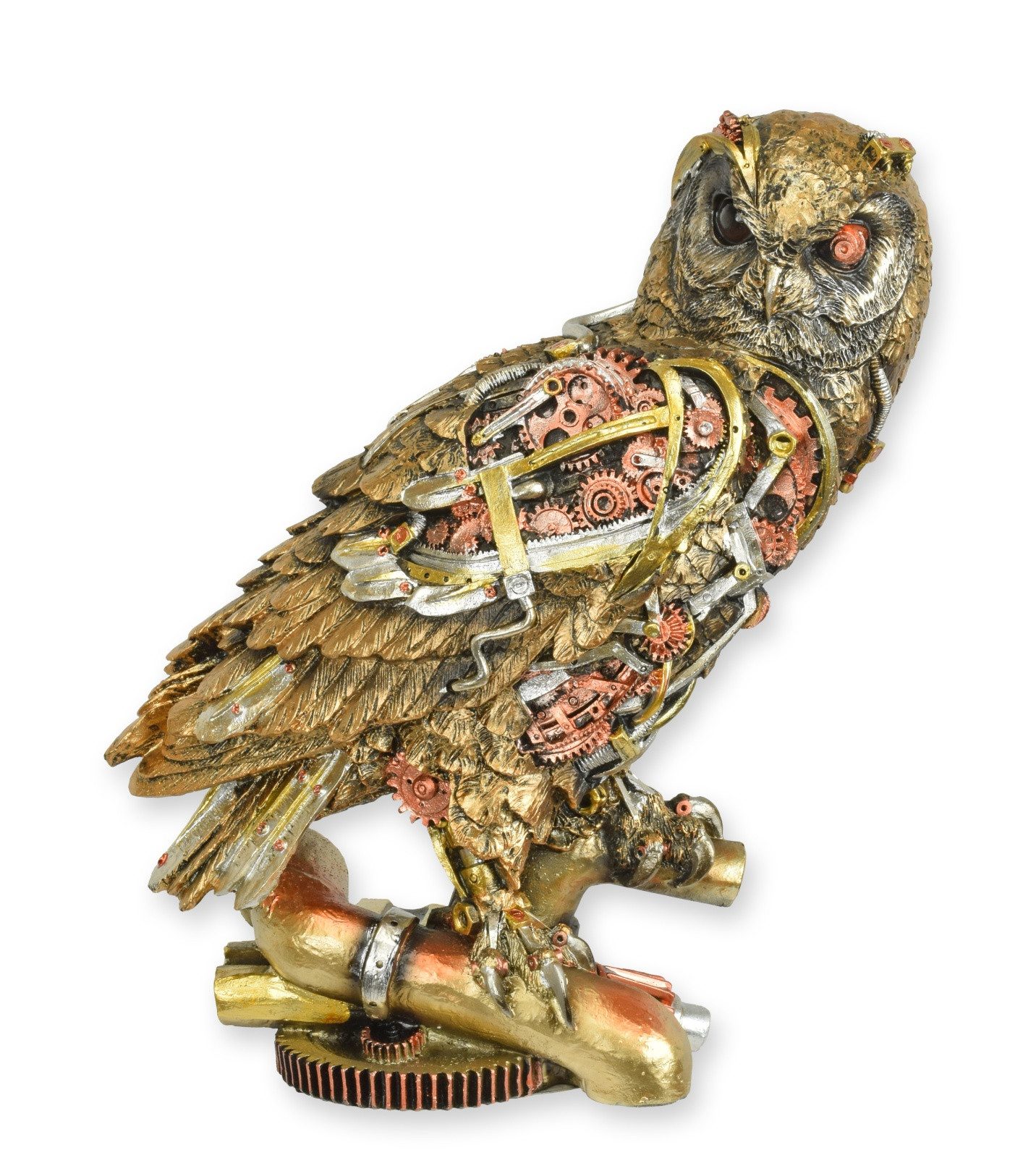 Dekoobjekt Steampunk Skulptur Eule aus Kunstharz Replikat Retro Design Dekoration