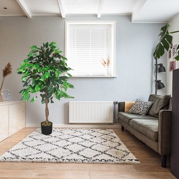 Kunstbaum Ficus Benjamin Birkenfeige Künstliche Pflanze mit Echtholz 110 cm, Decovego