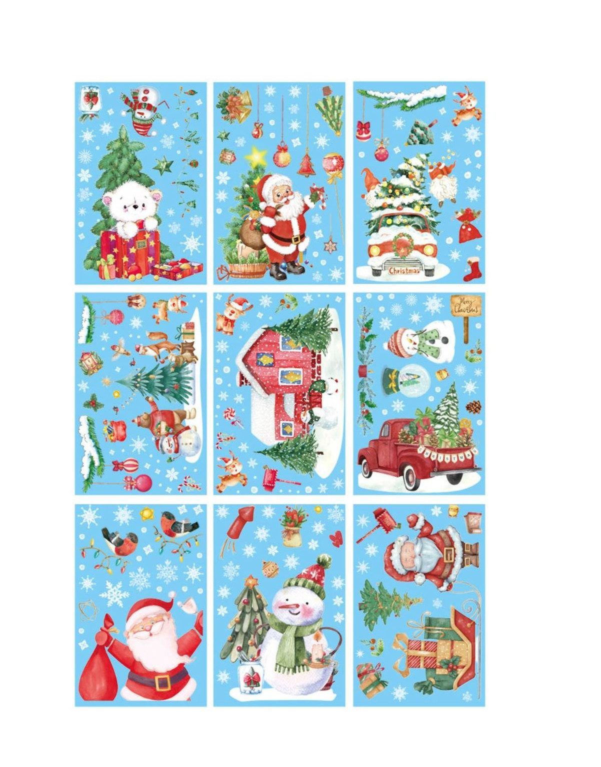 EXTSUD Fensterbild Weihnachtsaufkleber, wiederverwendbar, selbstklebend, Weihnachten, Fenster, 9 Blatt, Aquarell, elektrostatisch, Weihnachtsdekoration