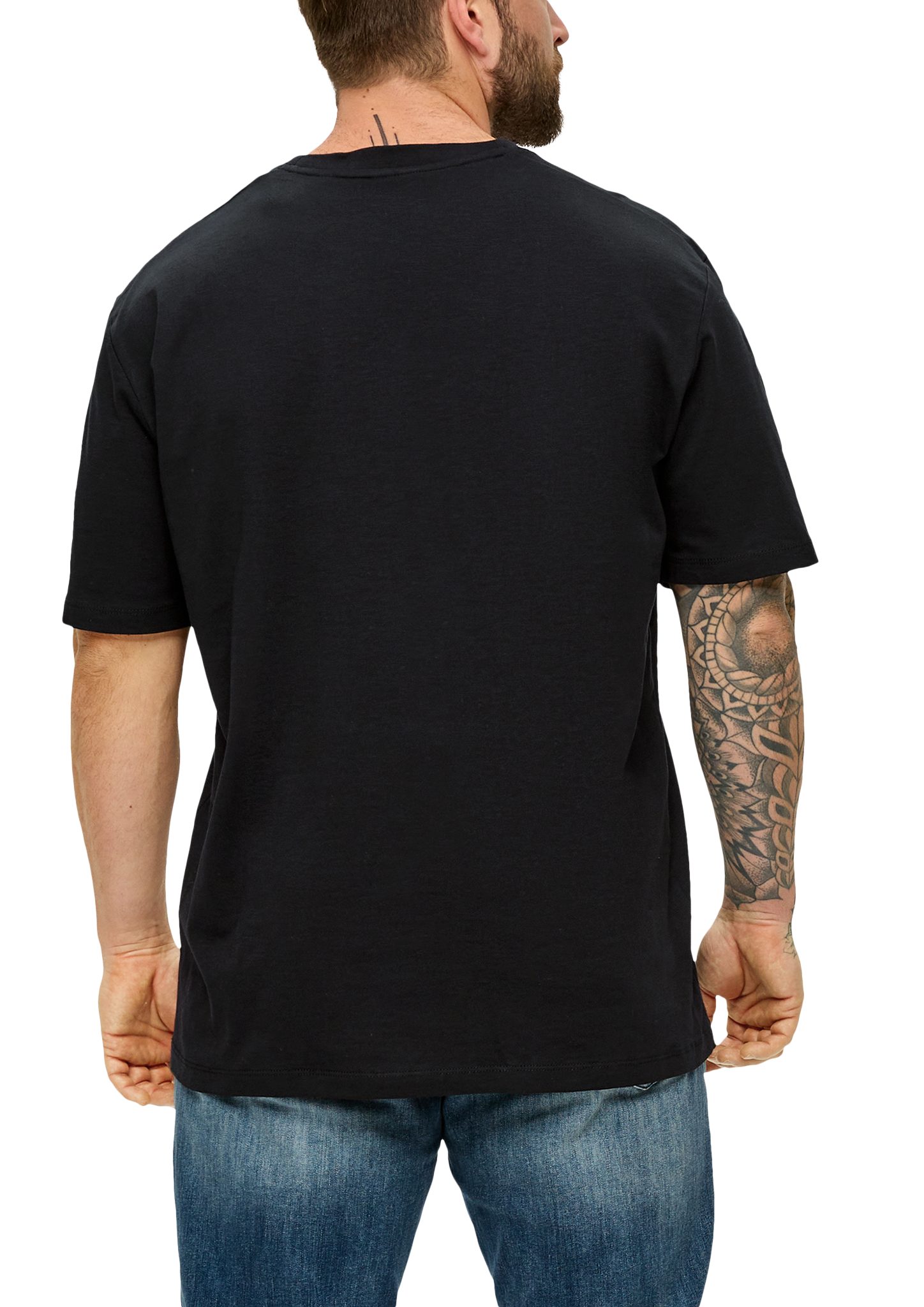 Baumwollshirt schwarz s.Oliver Flammgarnstruktur mit Kurzarmshirt