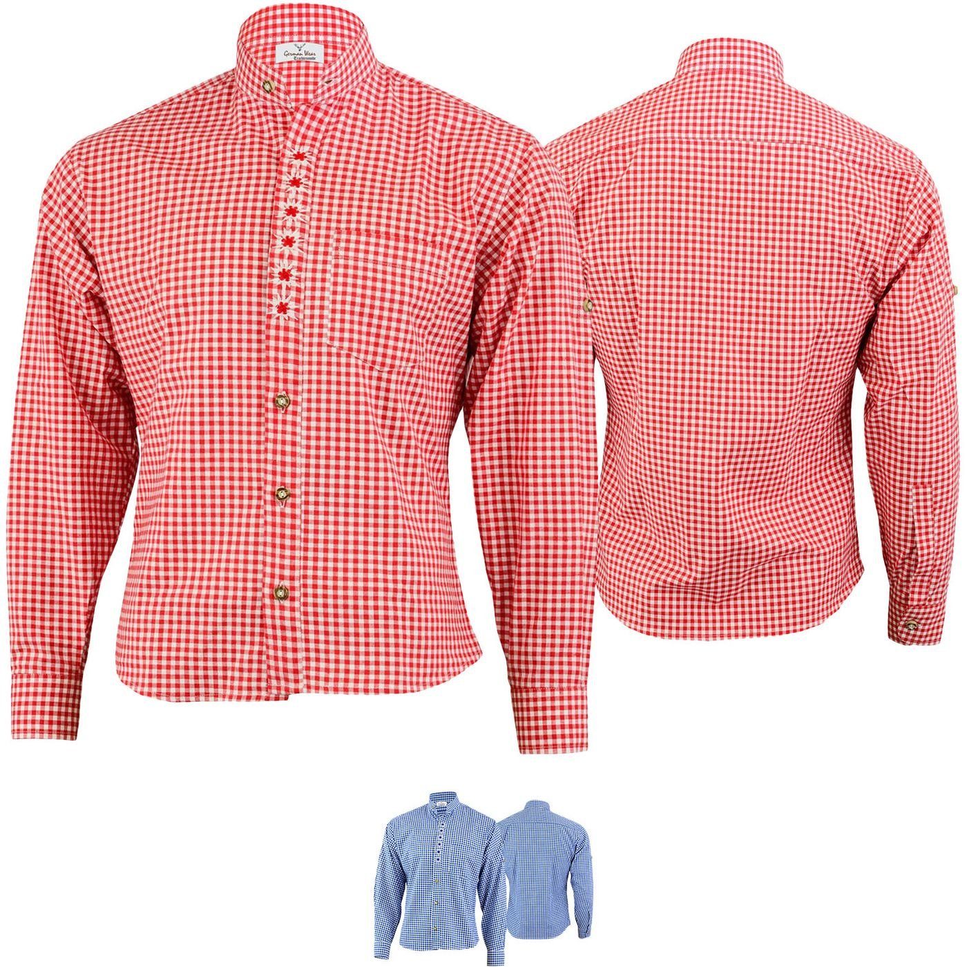 German Wear Trachtenhemd GW1203-EW-SK Trachtenhemd für Trachtenlederhose mit Edelweiß-Stickerei stehkragen Rot | Trachtenhemden