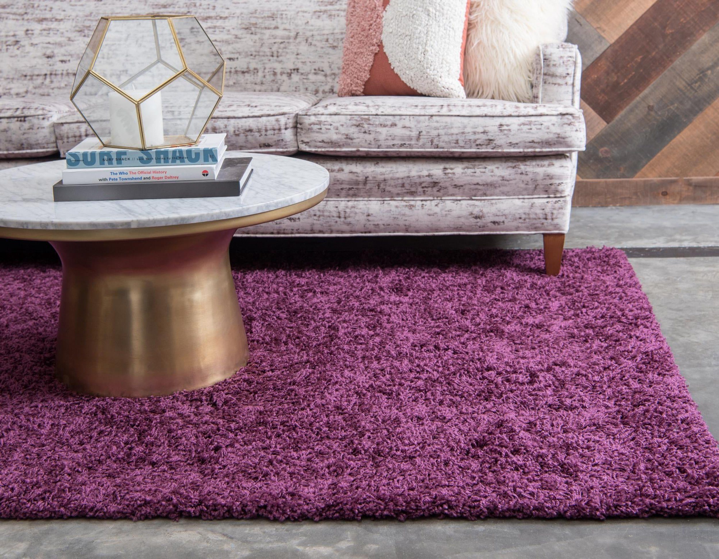 LebensWohnArt Teppich Teppich HIGH-FLOR Rechteckig Aubergine Lila diverse Größen, Höhe: 3.81 mm