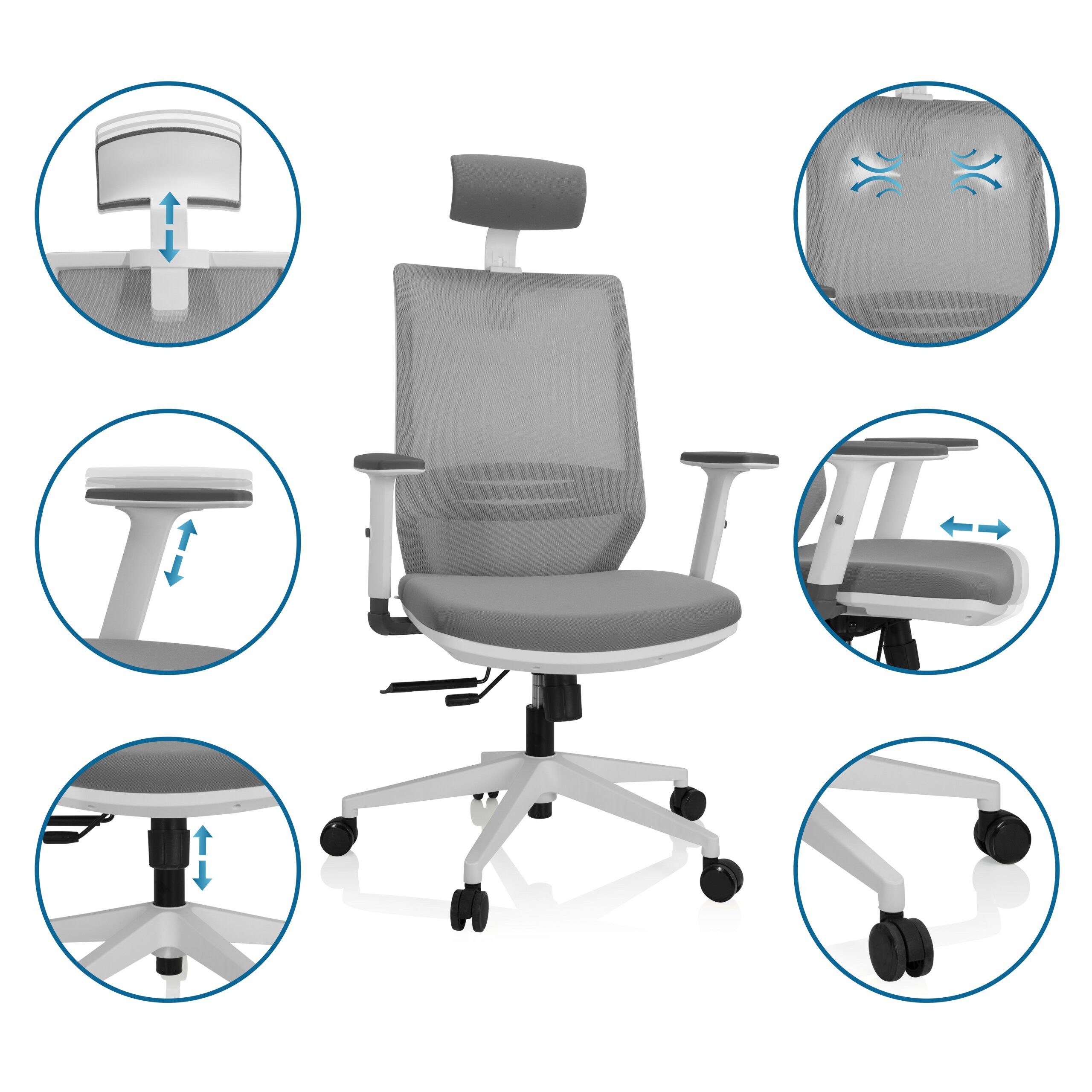 hjh OFFICE Drehstuhl Profi Bürostuhl Profondo Pro W Stoff / Netzstoff (1 St), Ergonomischer Chefsessel, Schreibtischstuhl höhenverstellbar