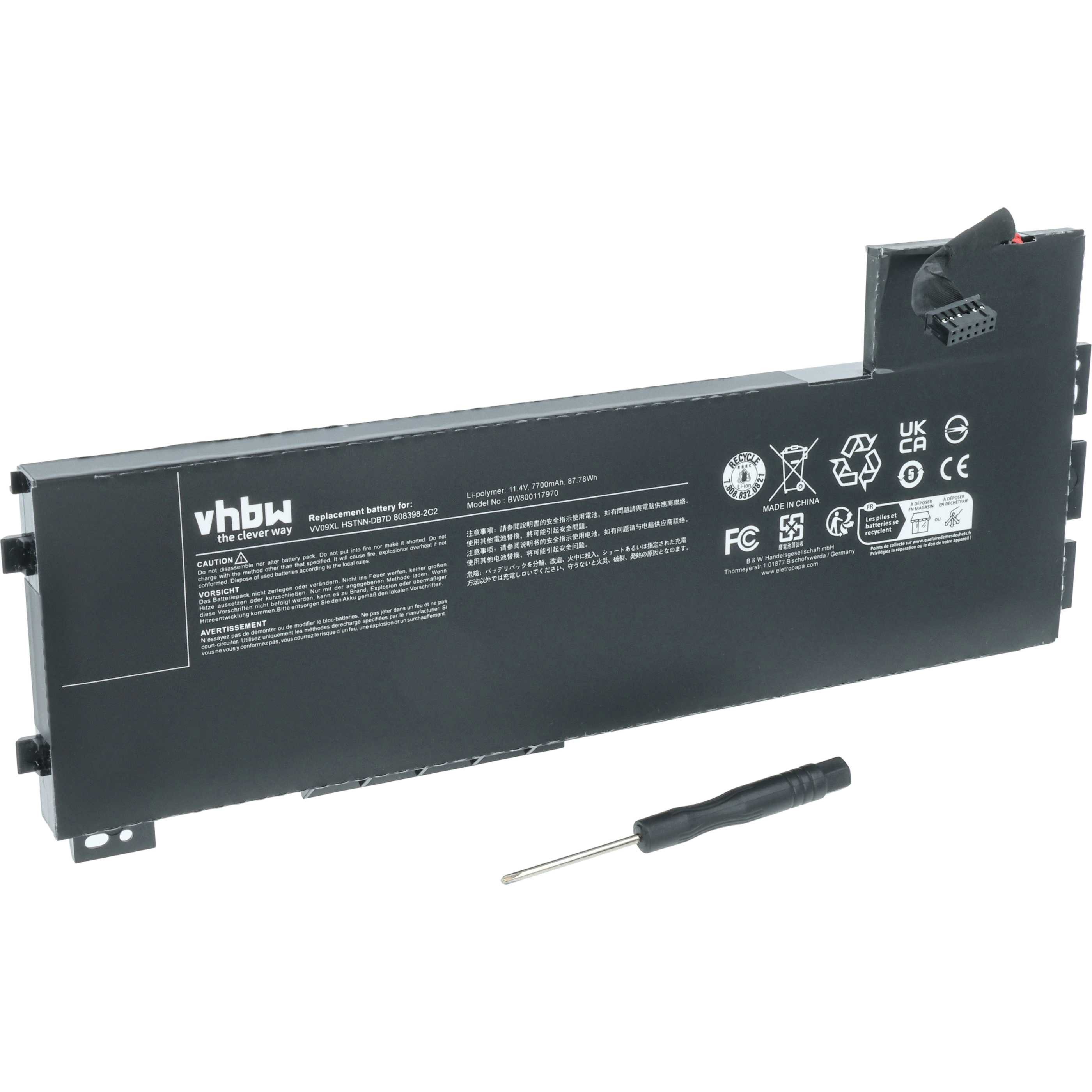 vhbw Akku Ersatz für HP 808452-001, 808452-002, 808398-2C1, 808398-2C2, Laptop-Akku Akku Li-Polymer 7700 mAh (11,4 V, 1 St), Leistungsfähiger Austausch-Akku für Notebook, Wiederaufladbar, Jede