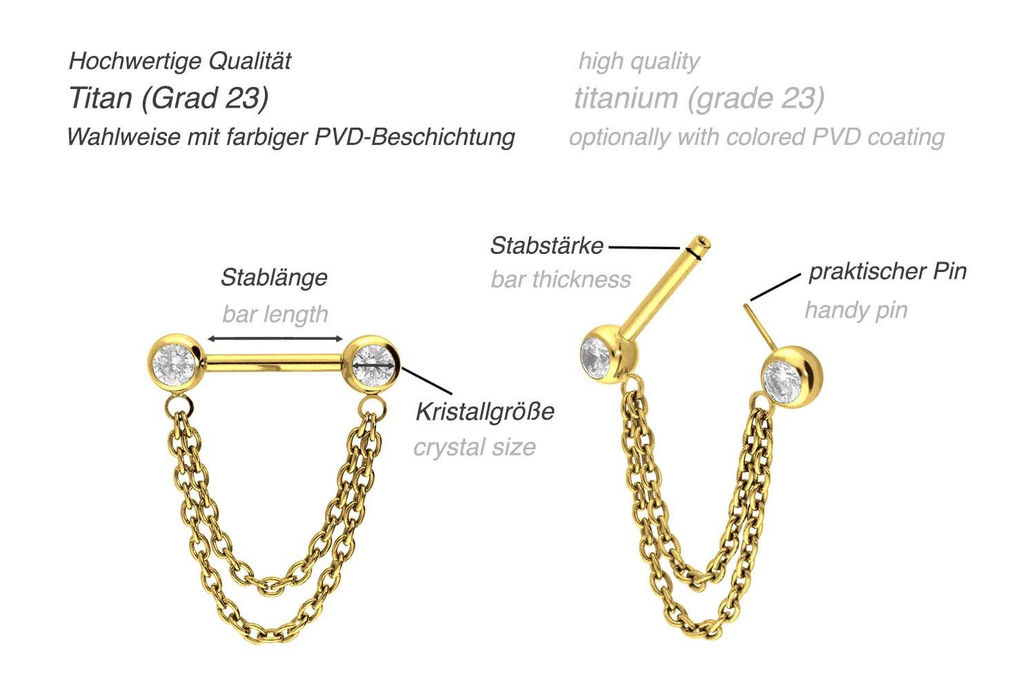 PIERCINGLINE Brustwarzenpiercing Titan Barbell mit Push Fit 2 KETTEN + KRIS günstig online kaufen